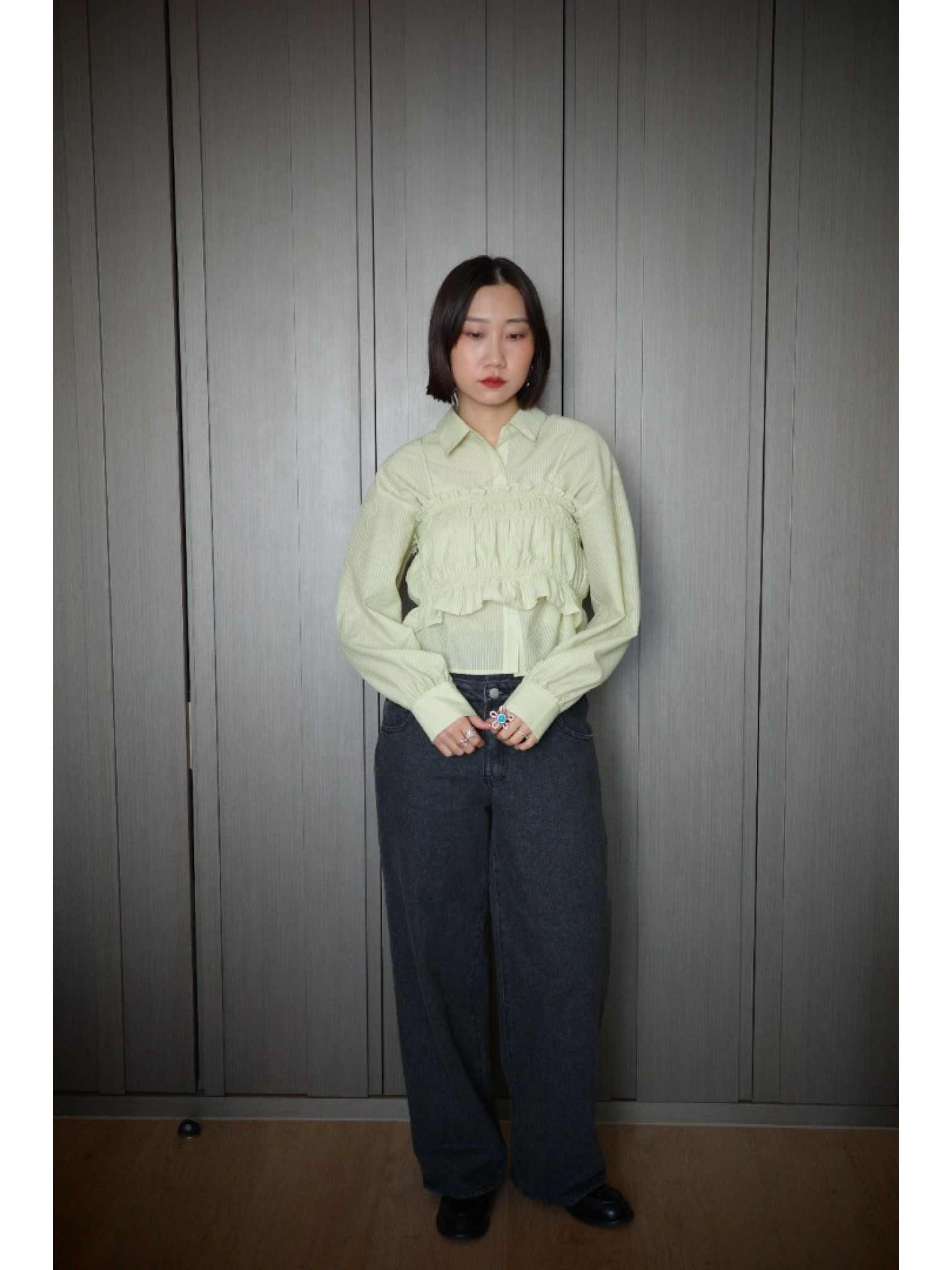 🇯🇵超Q皺皺背心x襯衫/黑