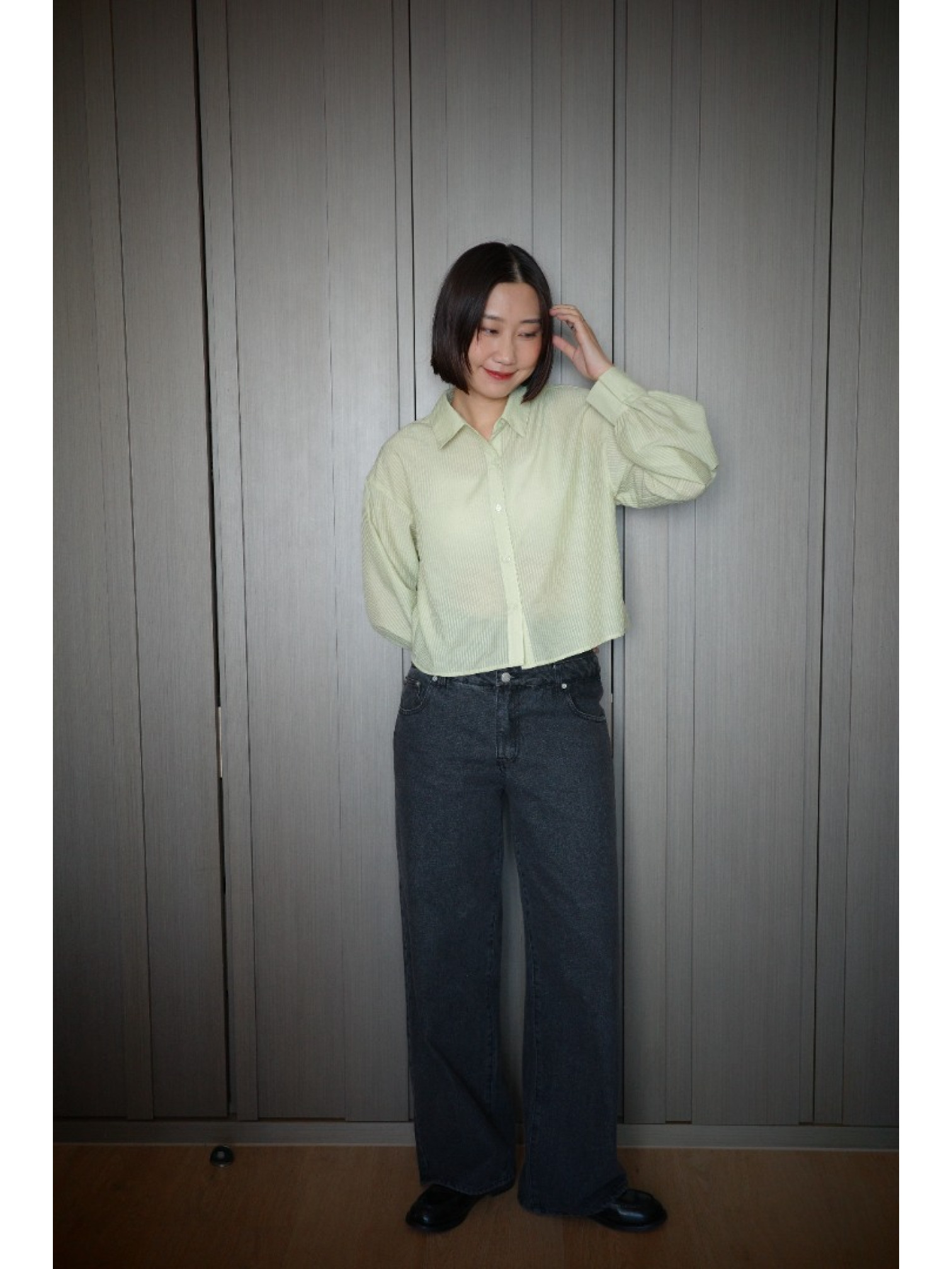 🇯🇵超Q皺皺背心x襯衫/黑