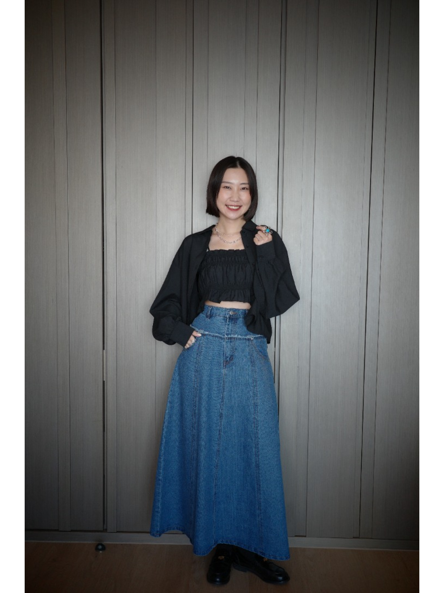 🇯🇵流蘇喇叭牛仔裙/藍