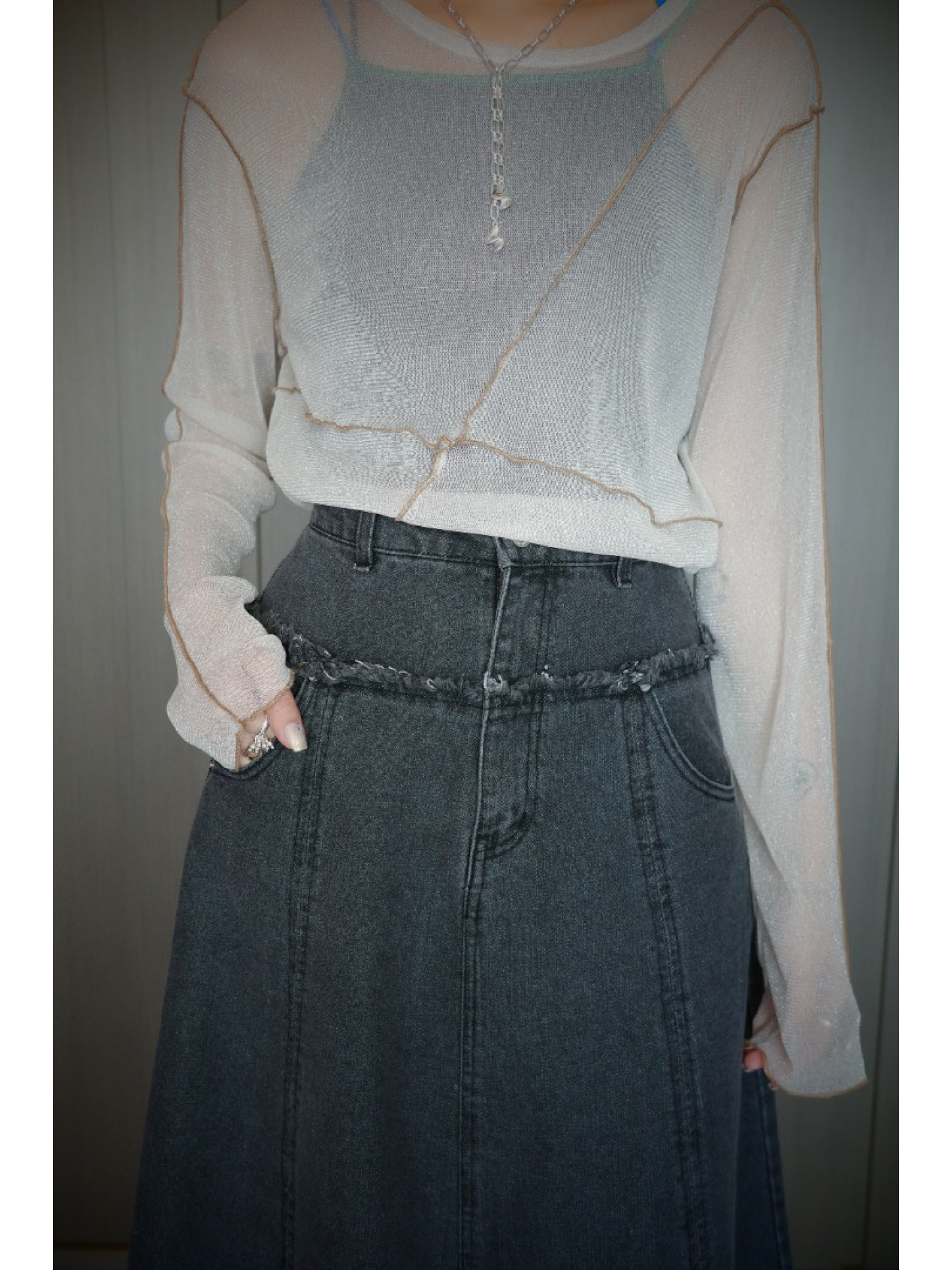 🇯🇵流蘇喇叭牛仔裙/藍