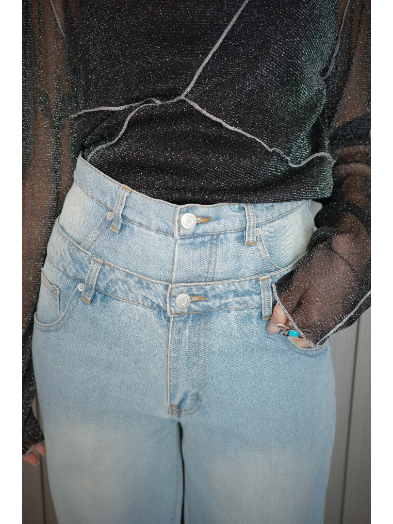 🇯🇵時髦雙褲頭丹寧褲/兩色S-M