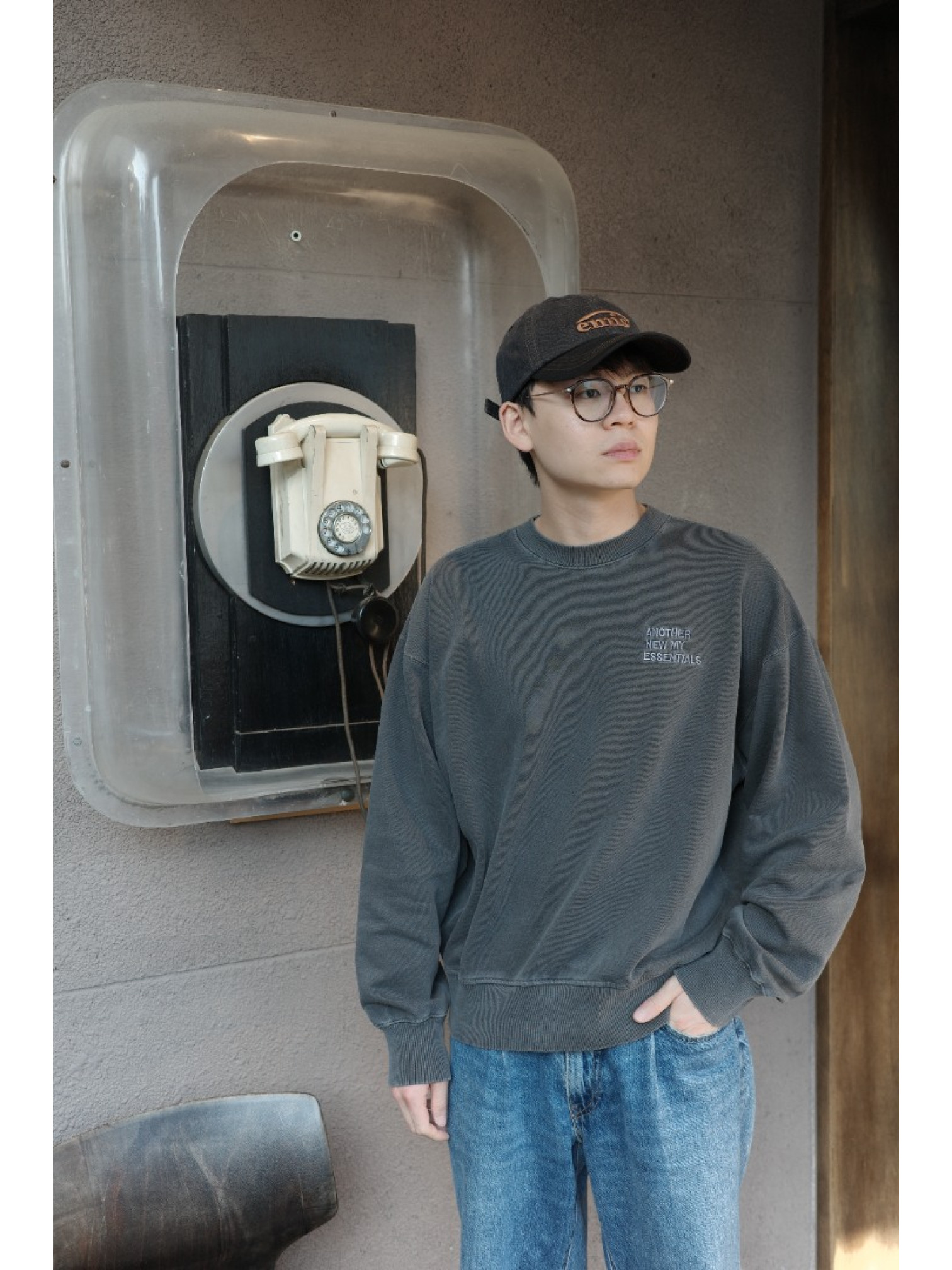 🇯🇵復古刷色刺繡大學T/海軍藍XL