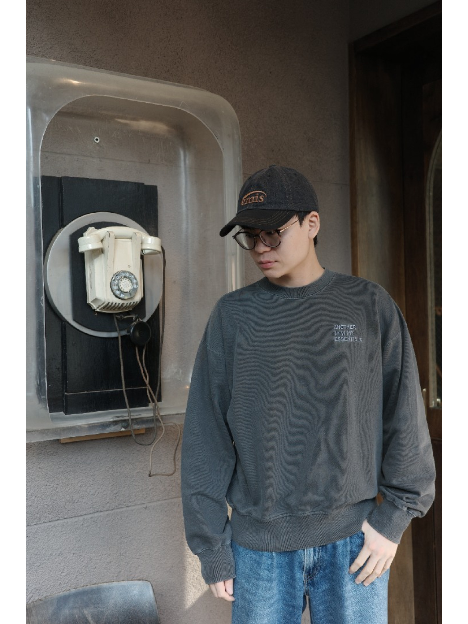 🇯🇵復古刷色刺繡大學T/海軍藍XL