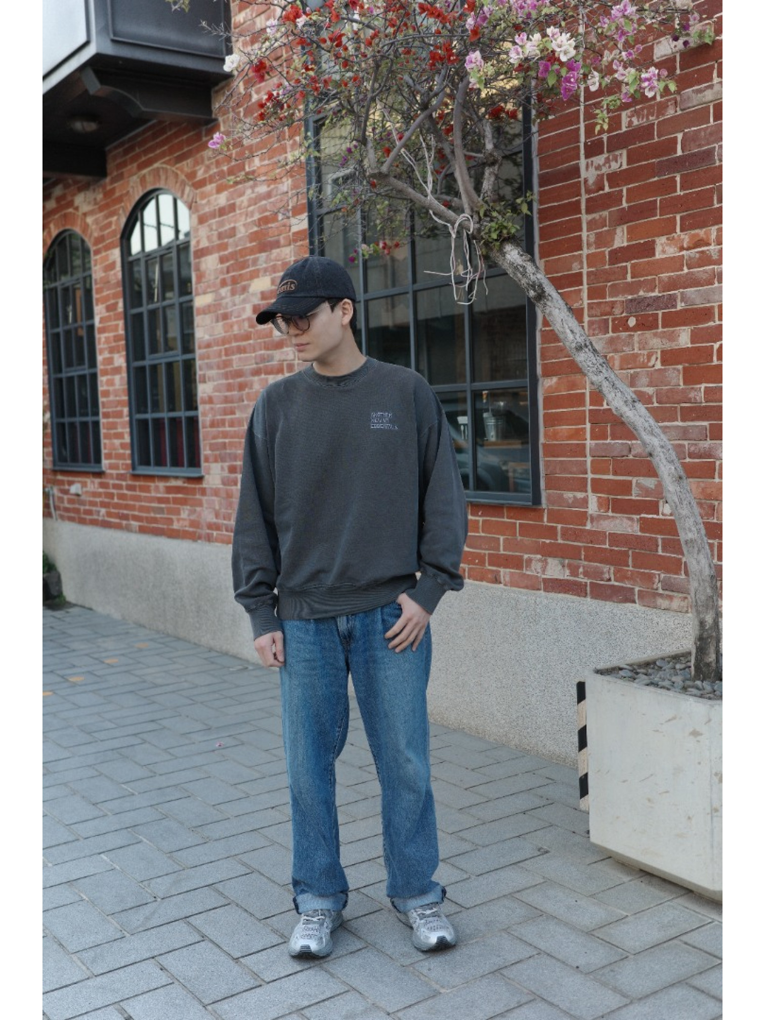 🇯🇵復古刷色刺繡大學T/海軍藍XL