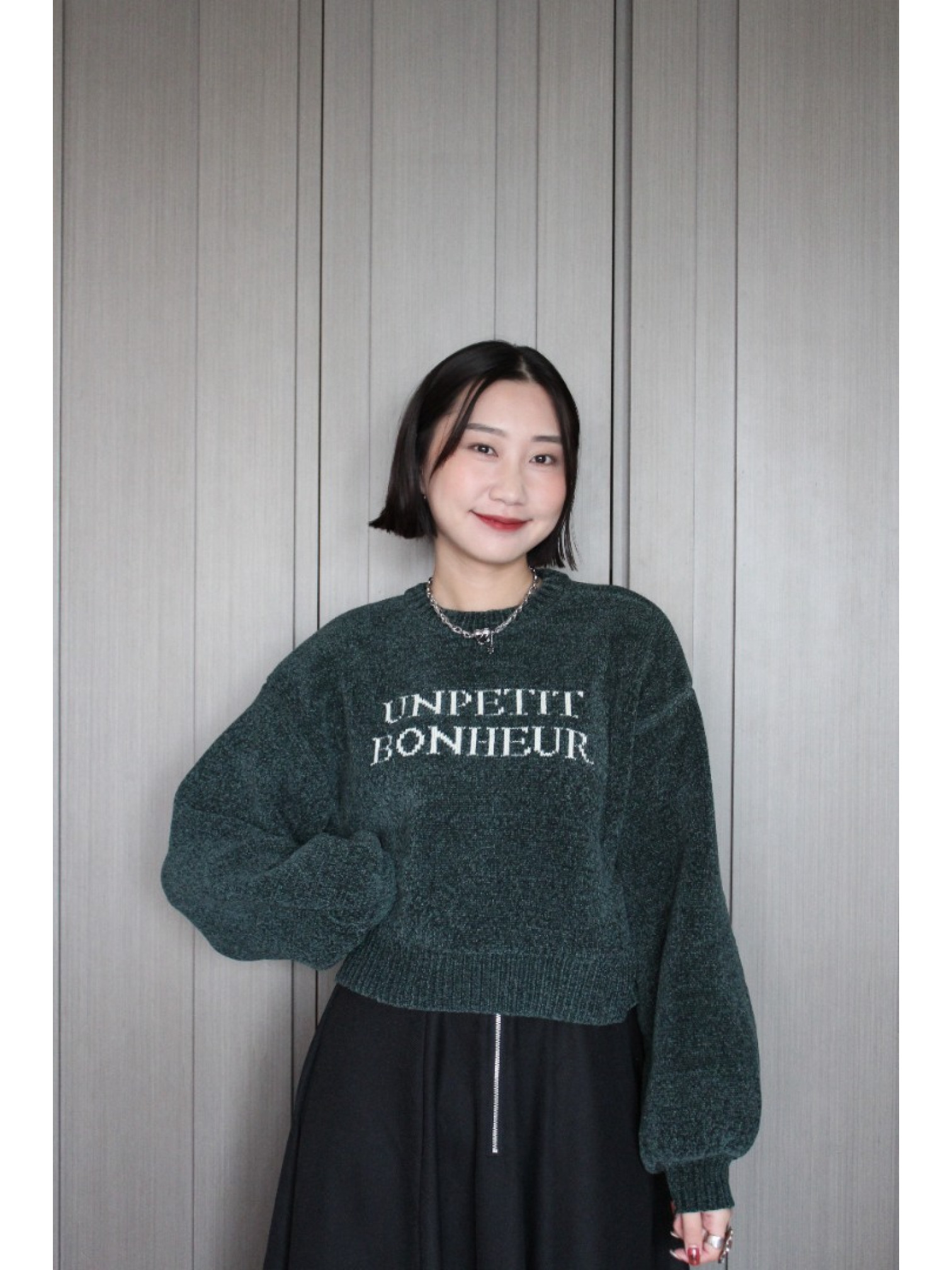 🇯🇵短版簡約澎澎袖針織衫/綠