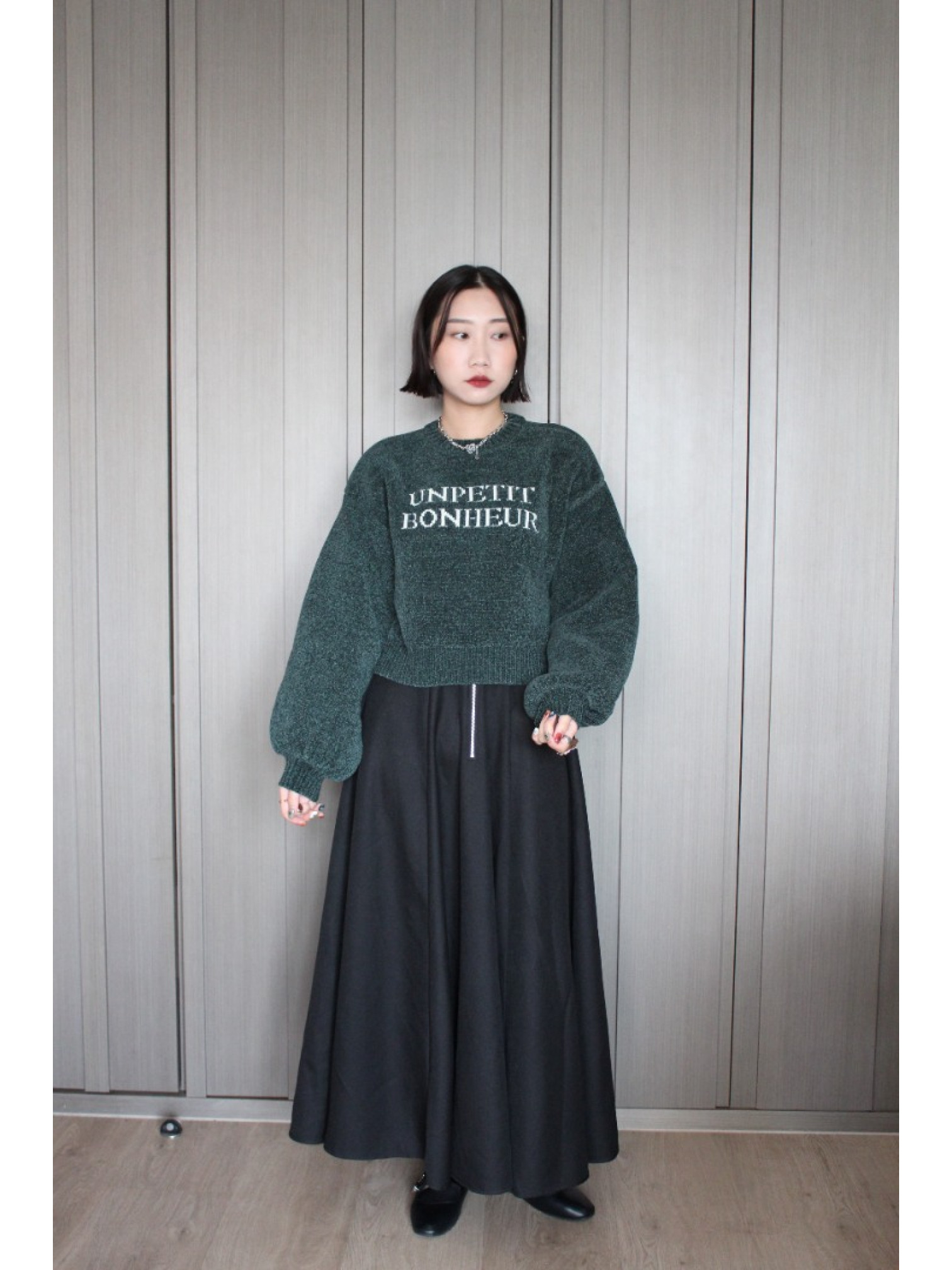 🇯🇵短版簡約澎澎袖針織衫/綠