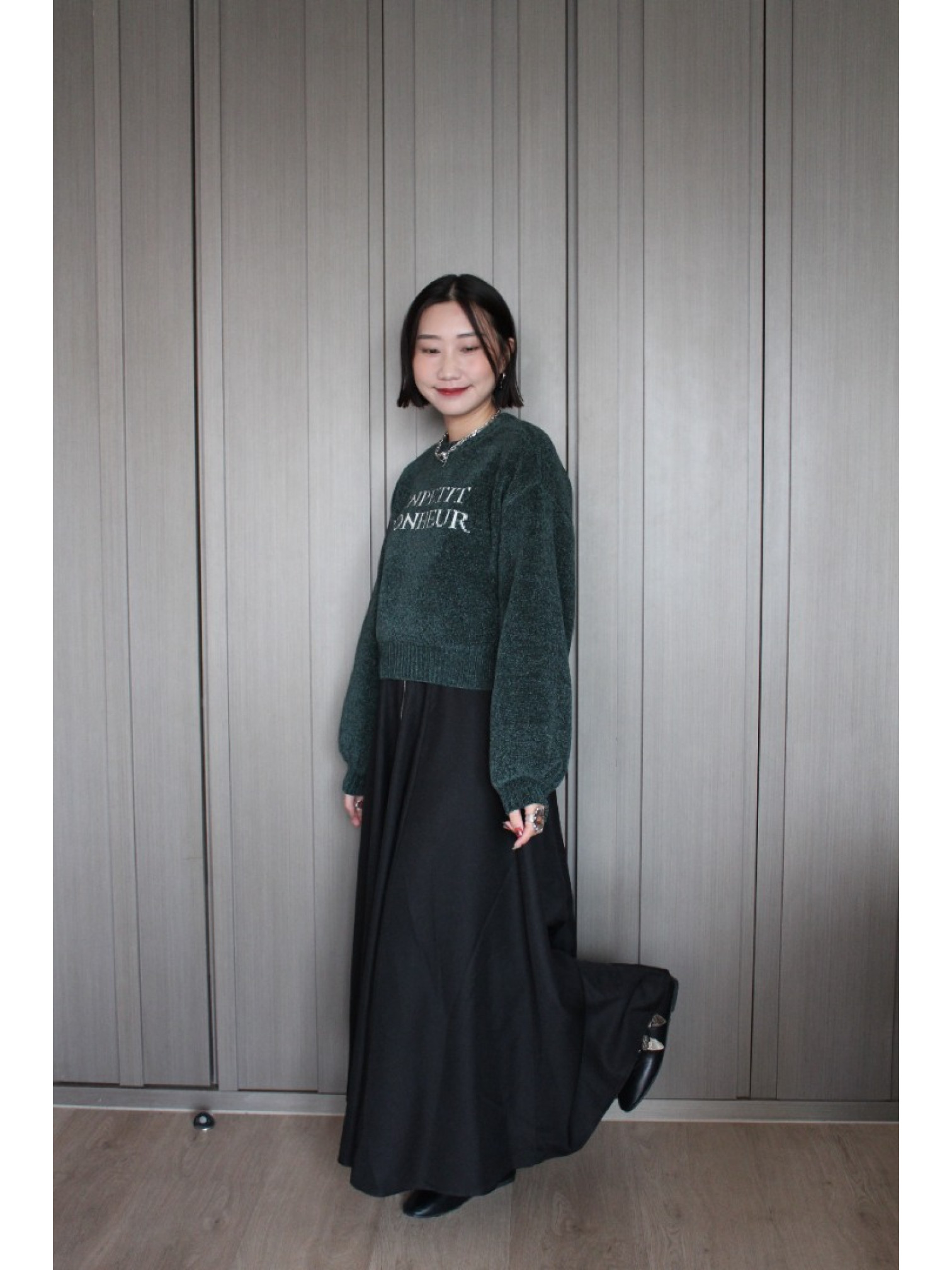 🇯🇵短版簡約澎澎袖針織衫/綠