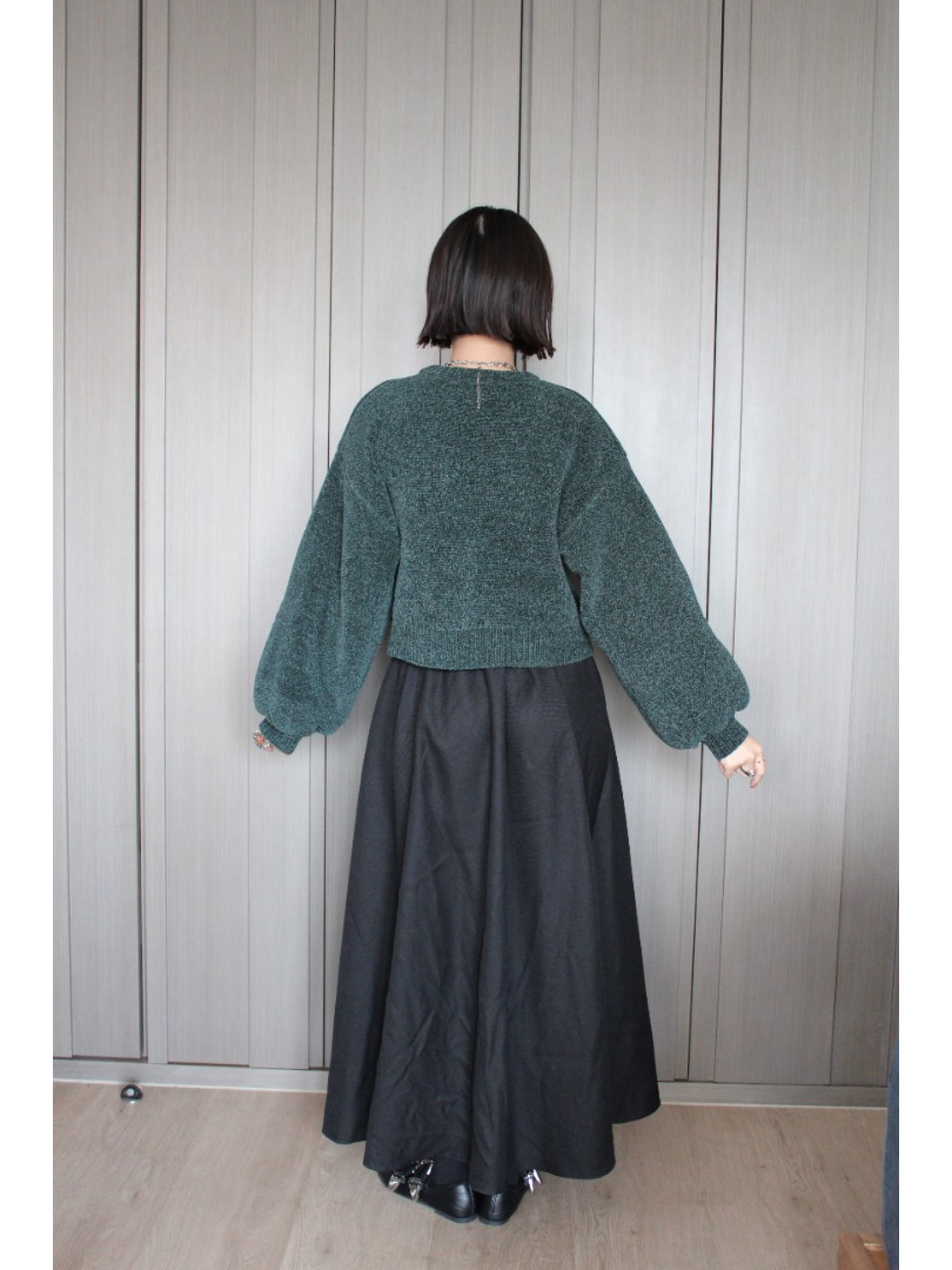 🇯🇵短版簡約澎澎袖針織衫/綠