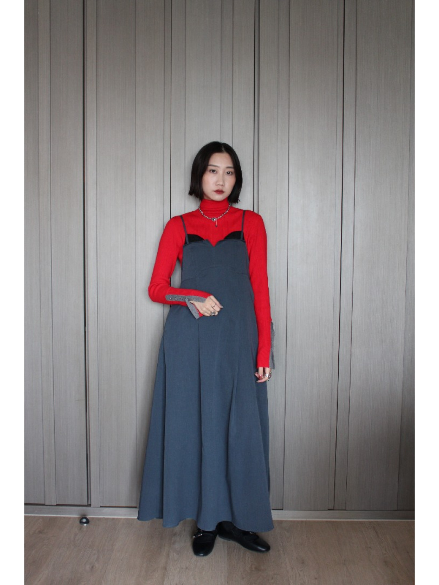 🇯🇵大人感蕾絲拼接吊帶洋裝/灰