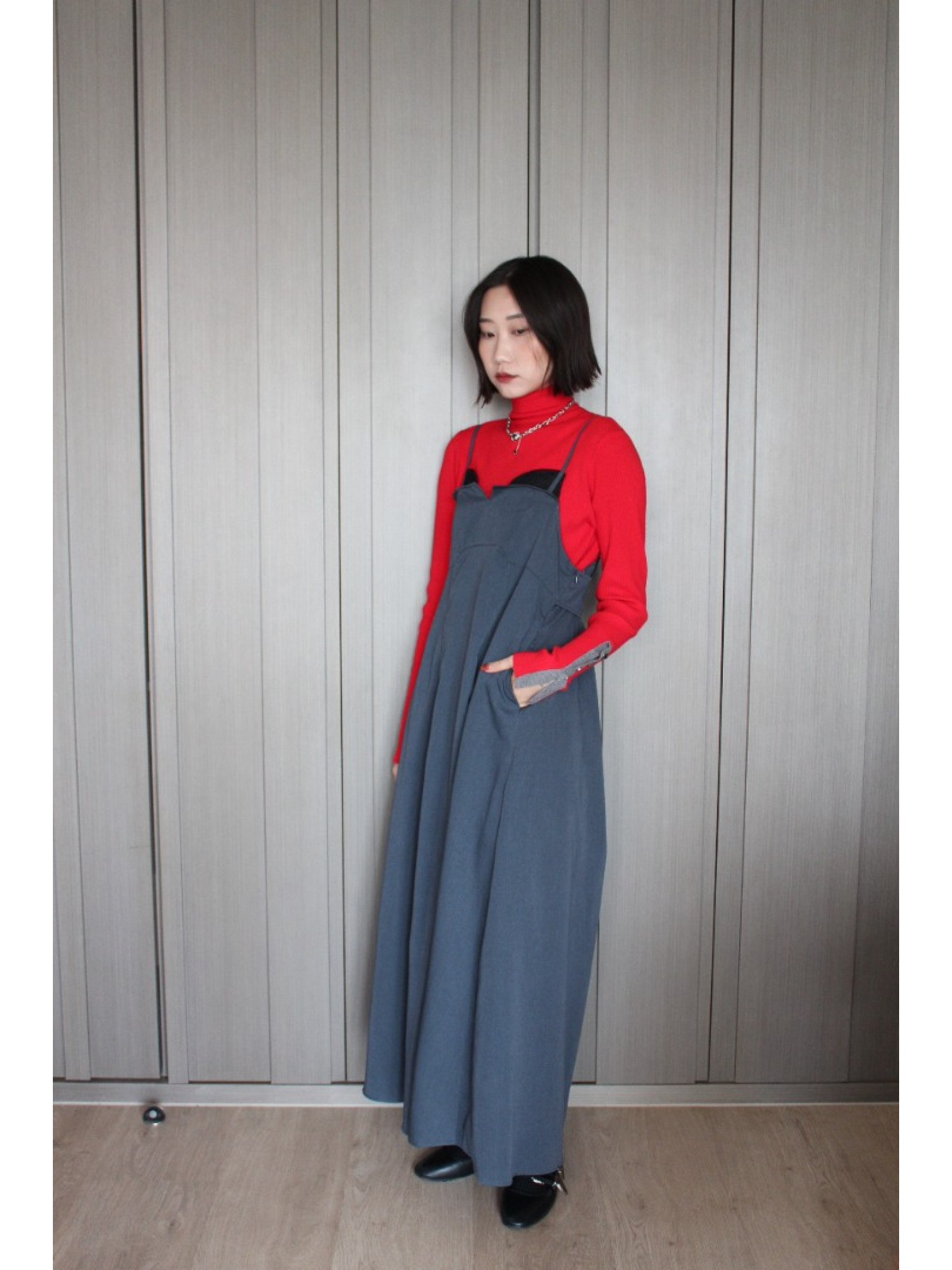 🇯🇵大人感蕾絲拼接吊帶洋裝/灰