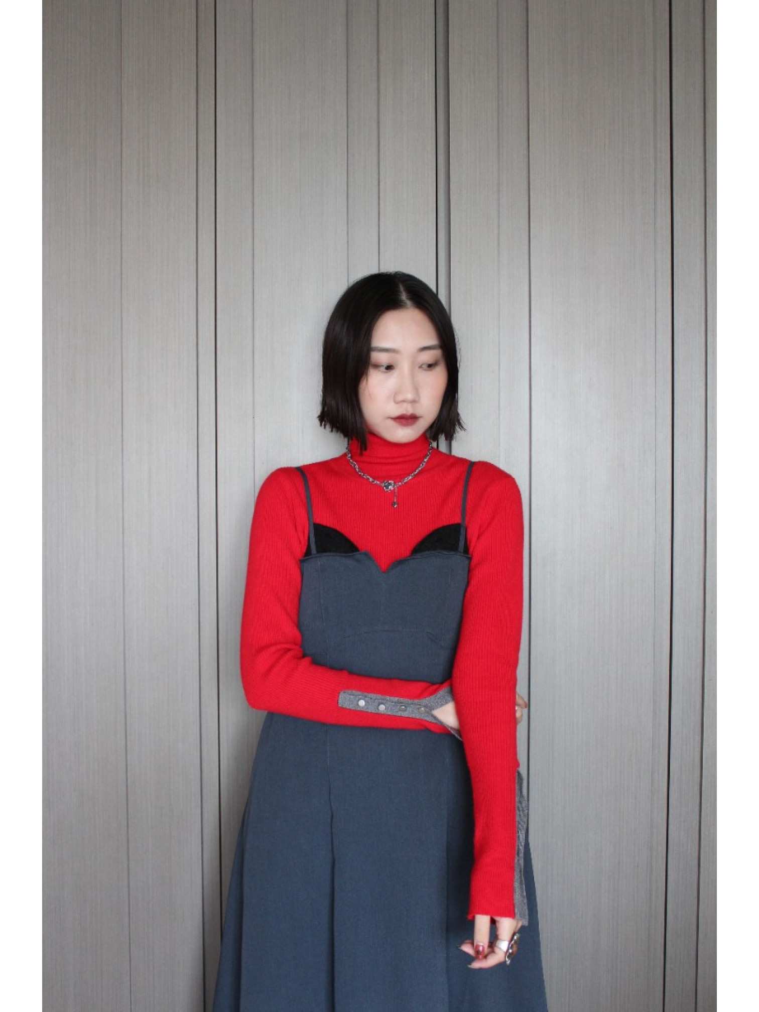 🇯🇵大人感蕾絲拼接吊帶洋裝/灰