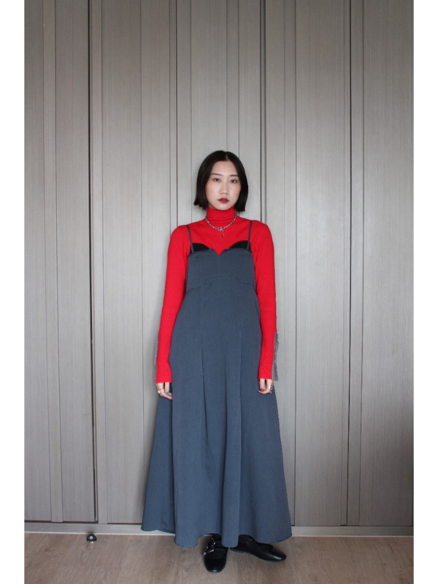 🇯🇵大人感蕾絲拼接吊帶洋裝/灰