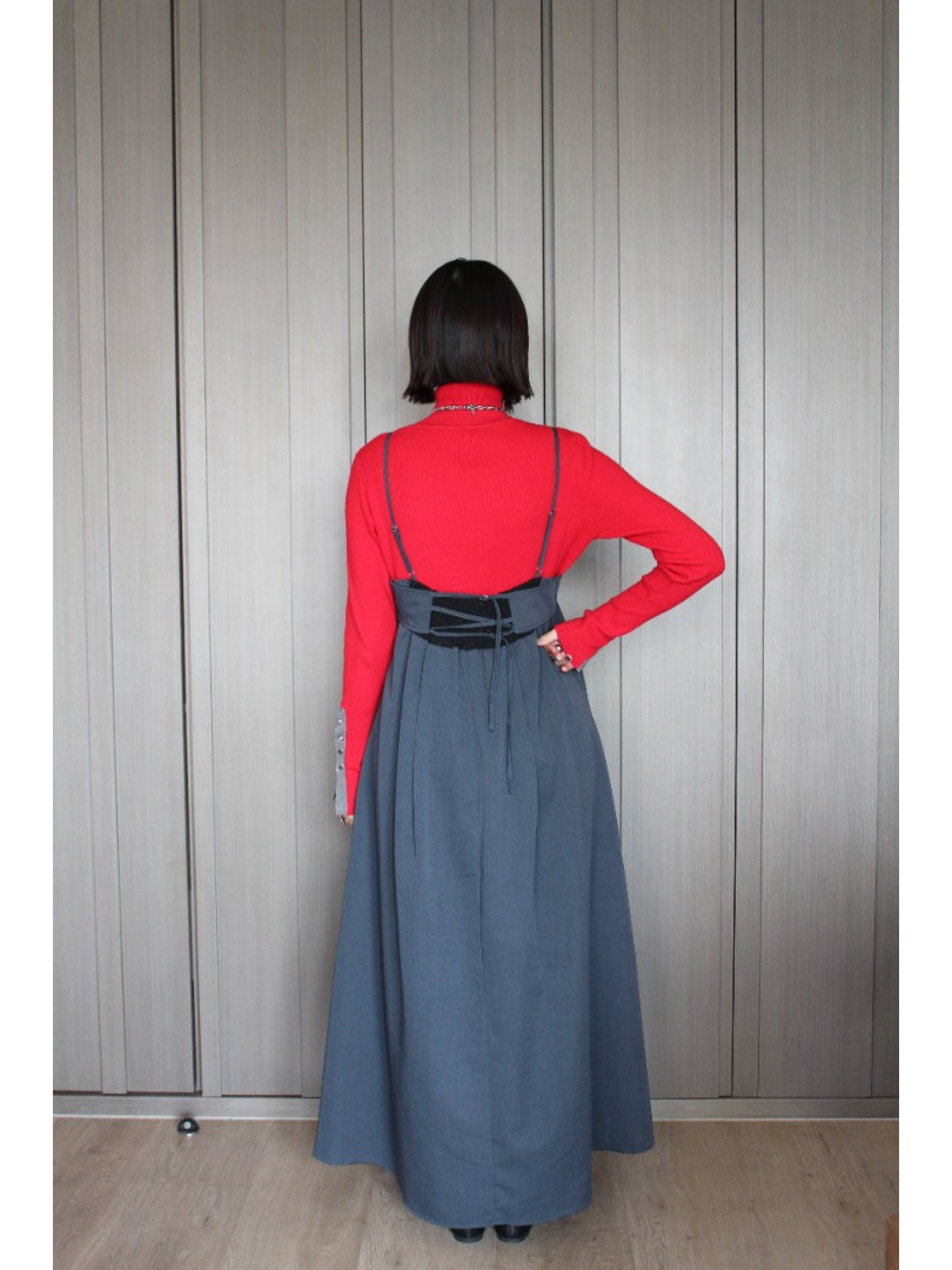 🇯🇵大人感蕾絲拼接吊帶洋裝/灰