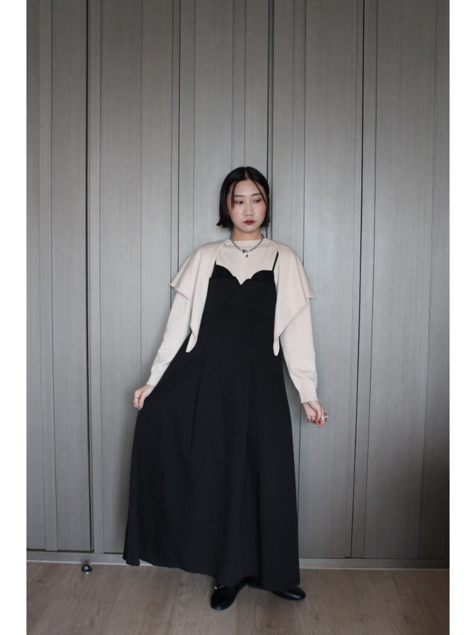 🇯🇵大人感蕾絲拼接吊帶洋裝/灰