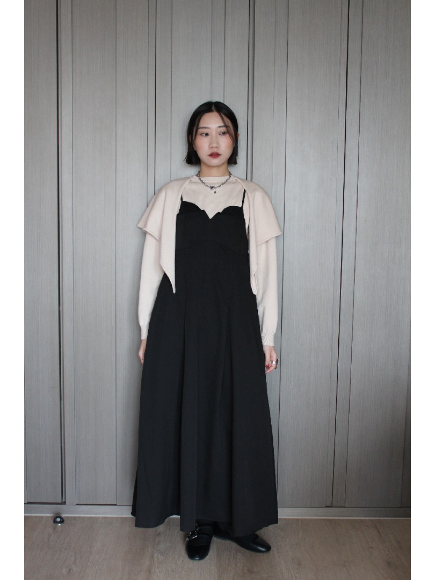 🇯🇵大人感蕾絲拼接吊帶洋裝/灰