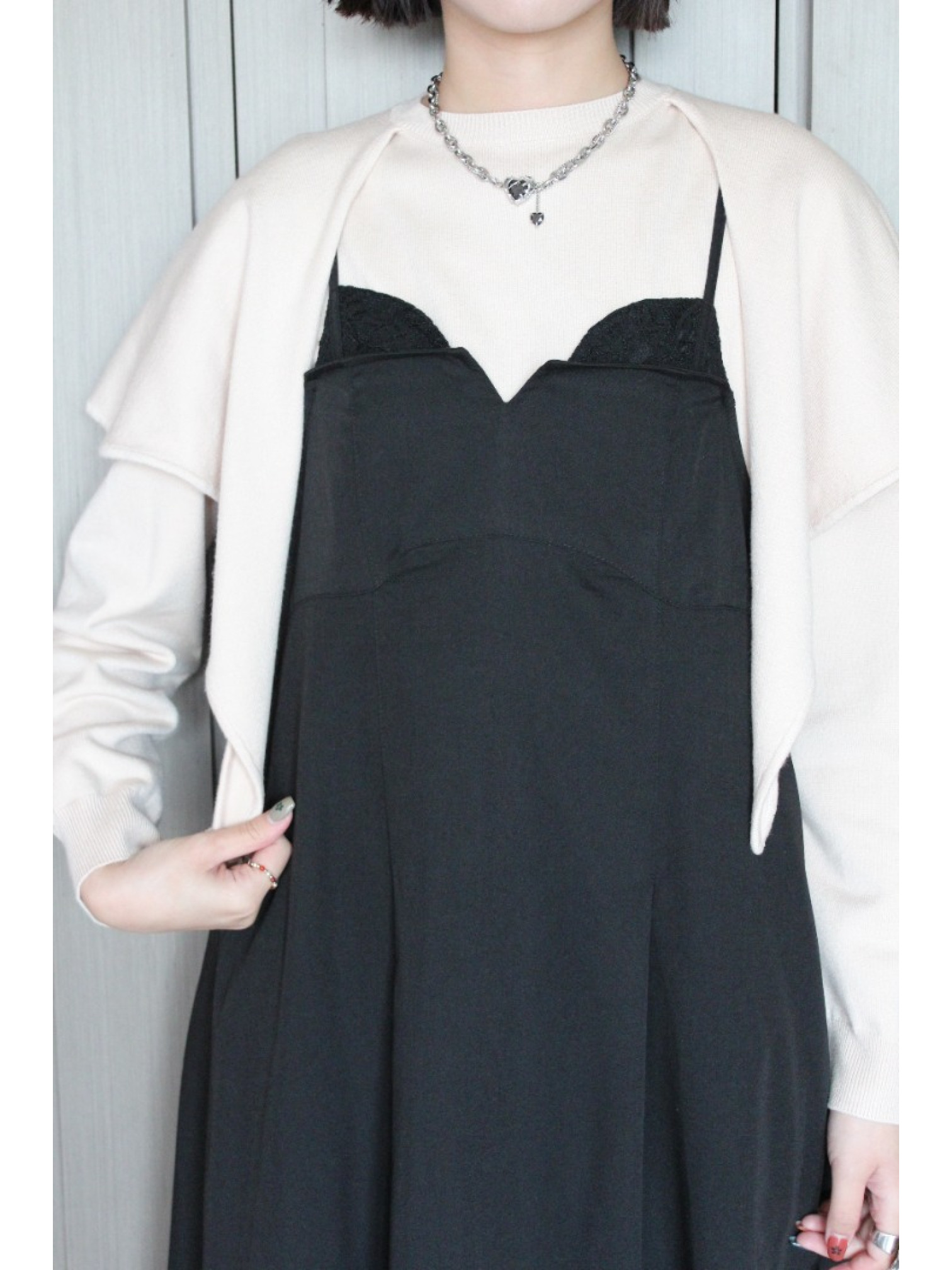 🇯🇵大人感蕾絲拼接吊帶洋裝/灰