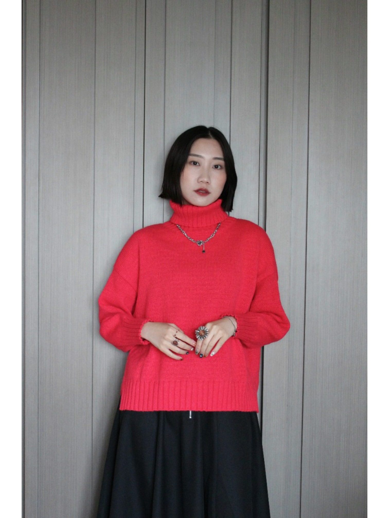 🇯🇵百搭側開衩高領毛衣/三色