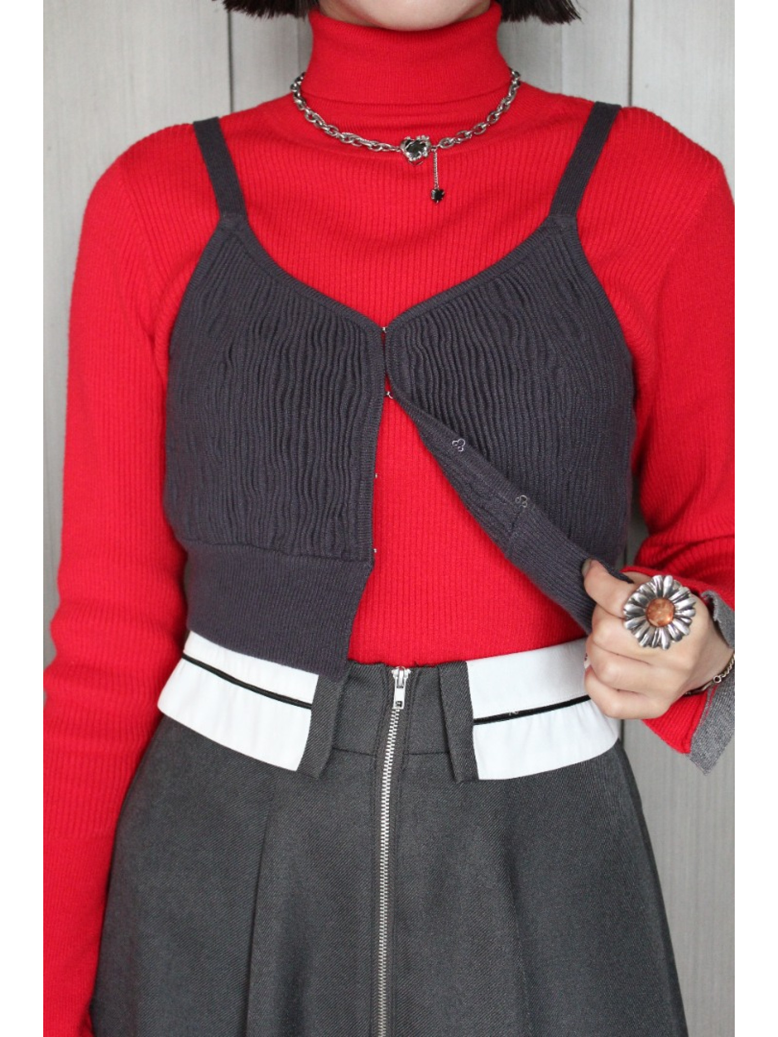 🇯🇵立體波浪感針織背心/米