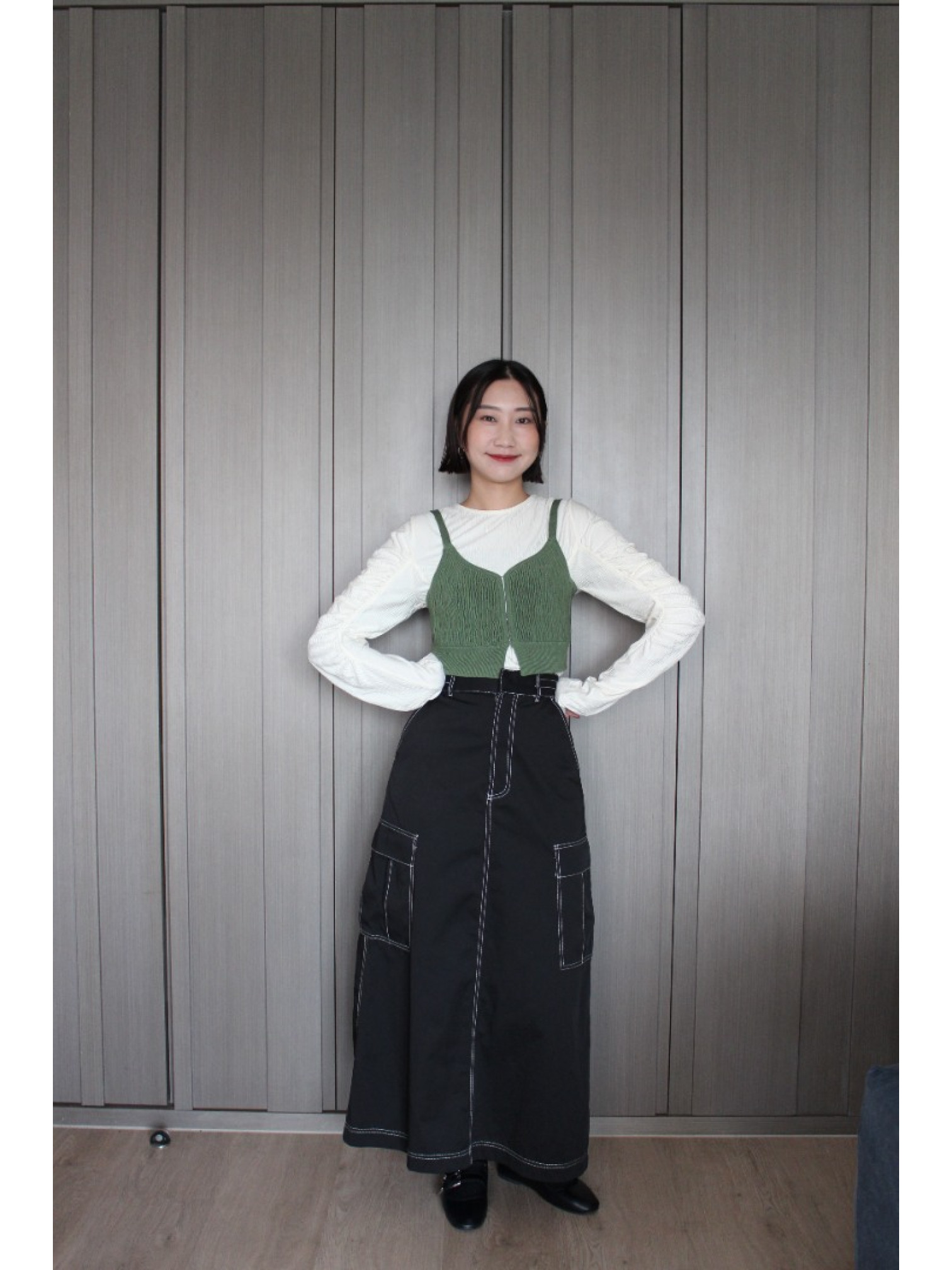 🇯🇵立體波浪感針織背心/米