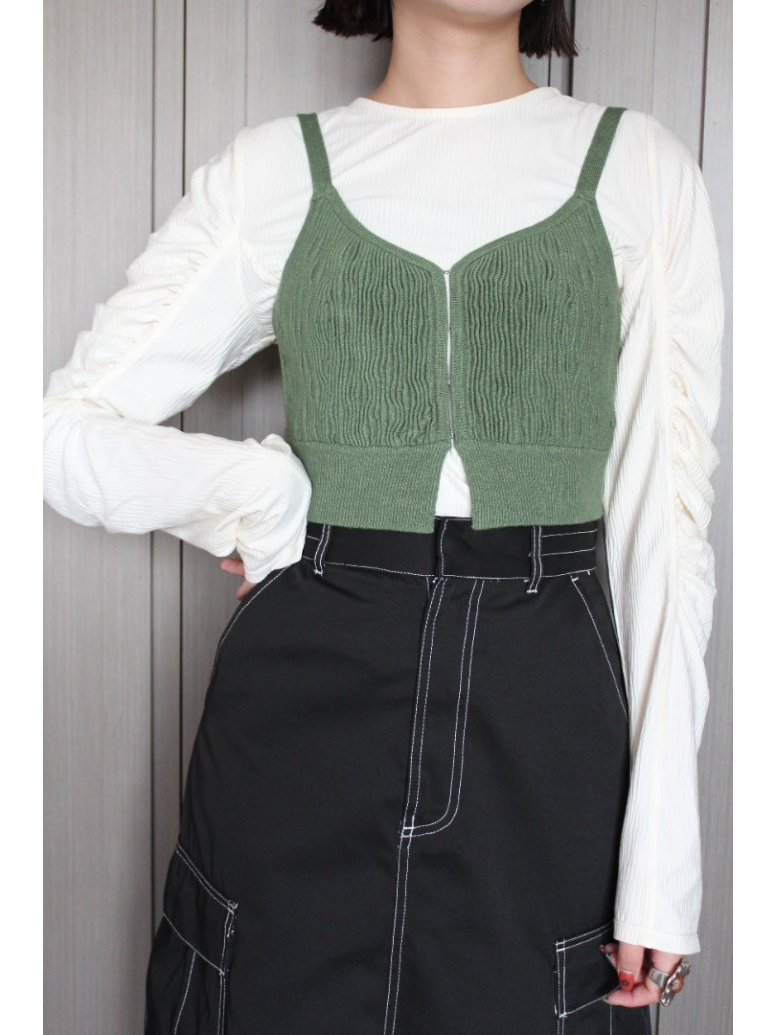 🇯🇵立體波浪感針織背心/米