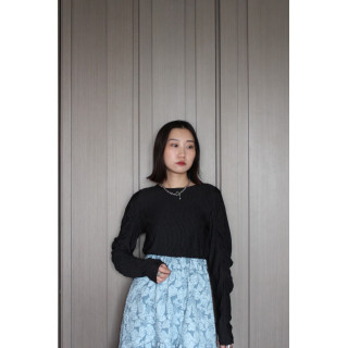 🇯🇵水波紋抓皺上衣/黑