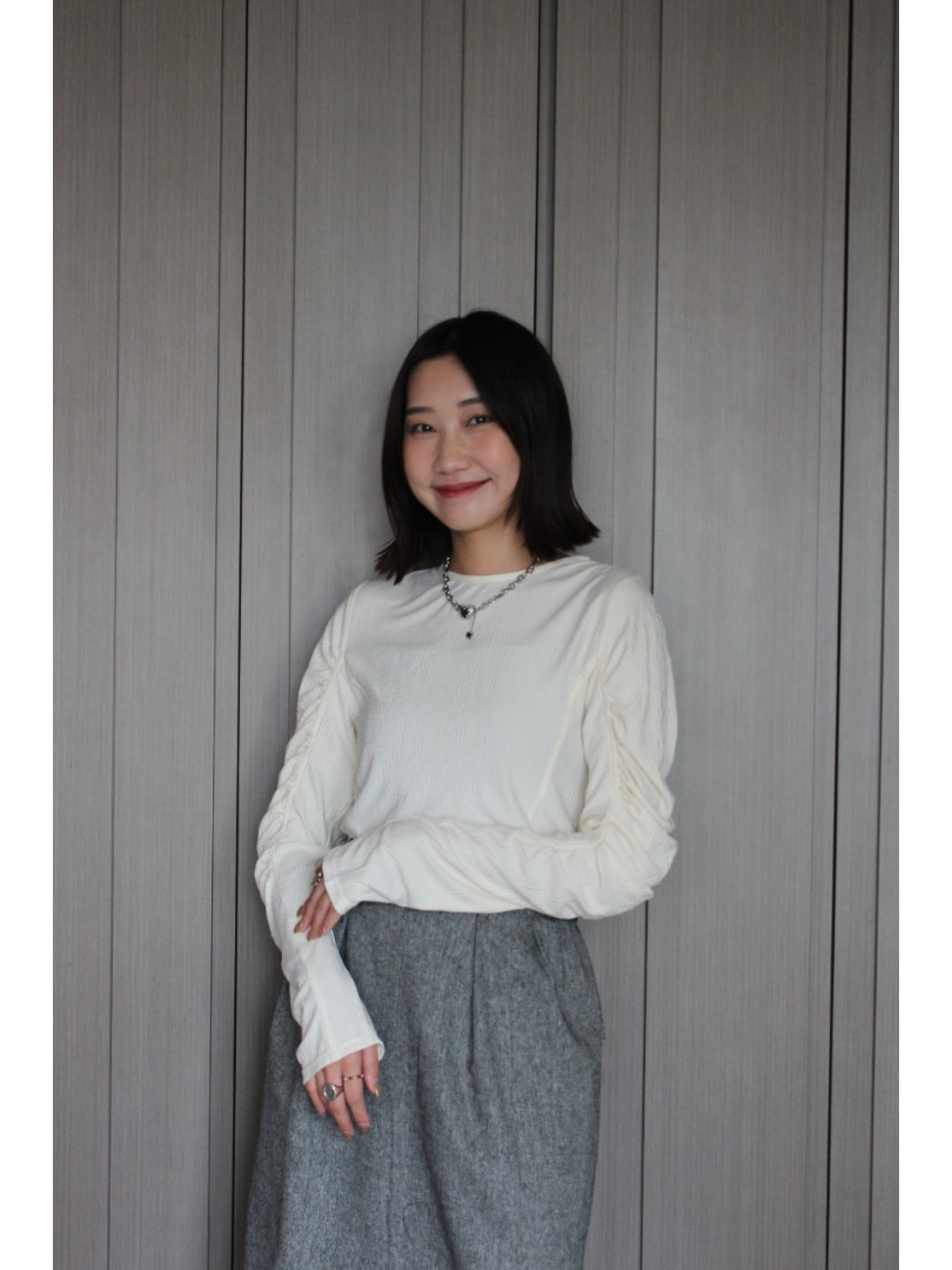 🇯🇵水波紋抓皺上衣/黑