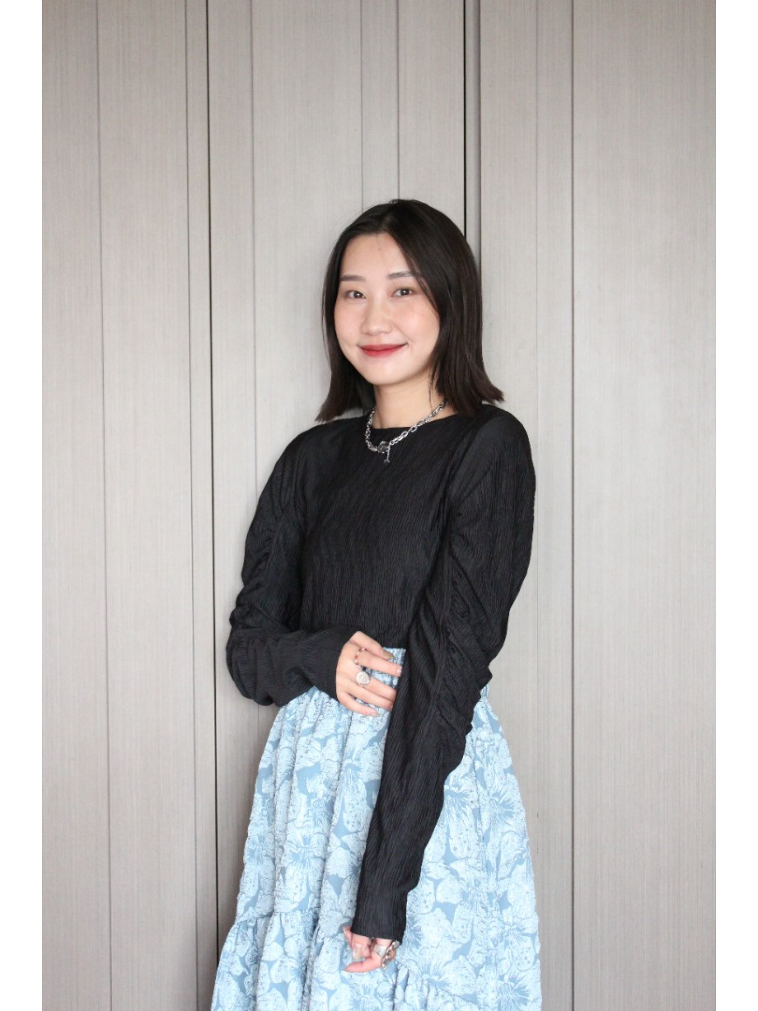 🇯🇵水波紋抓皺上衣/黑