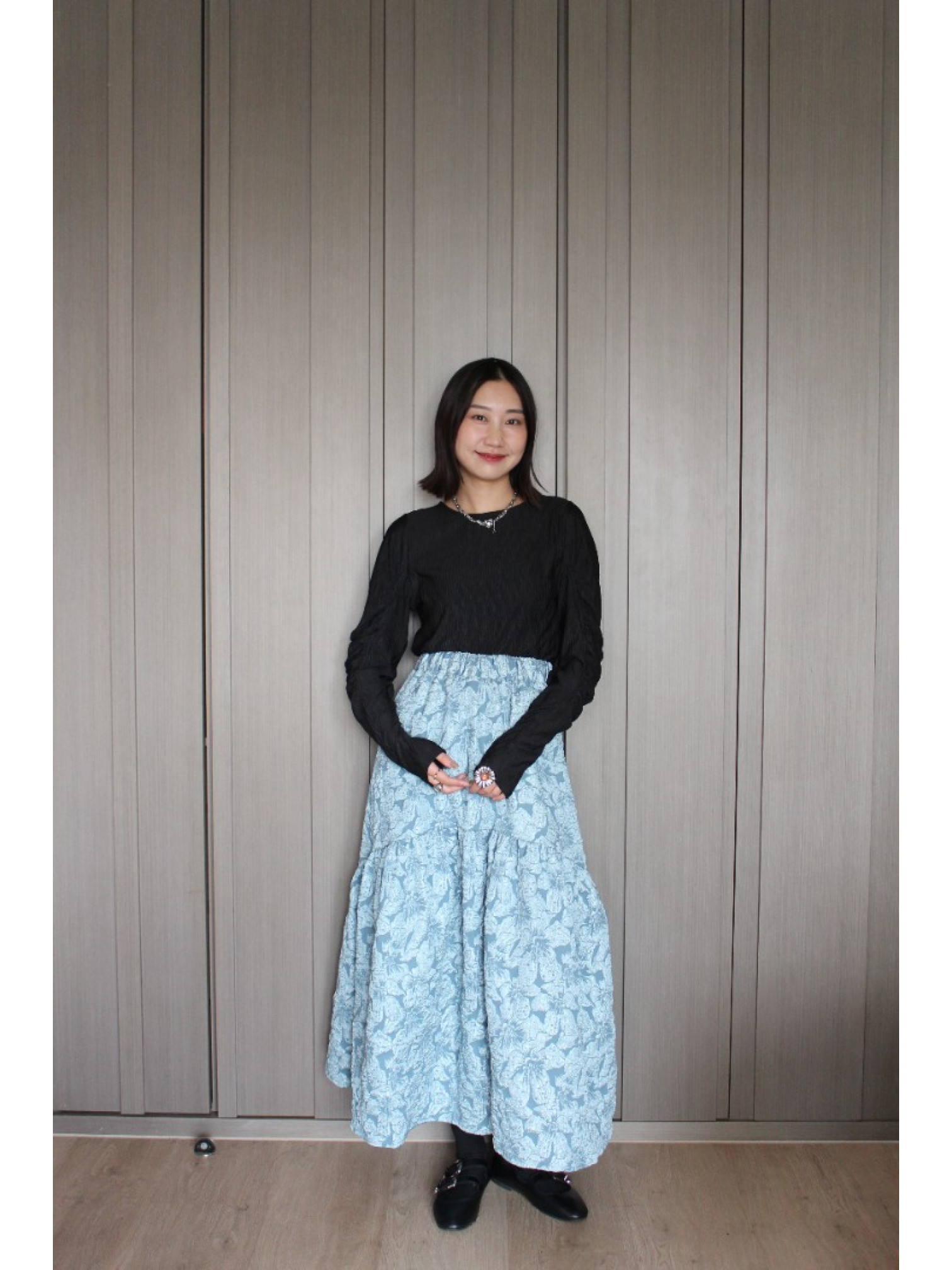 🇯🇵水波紋抓皺上衣/黑