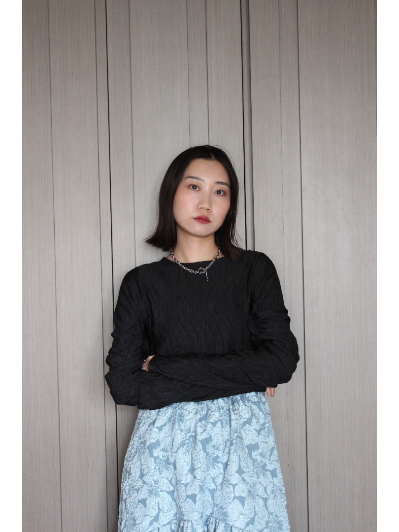 🇯🇵水波紋抓皺上衣/黑