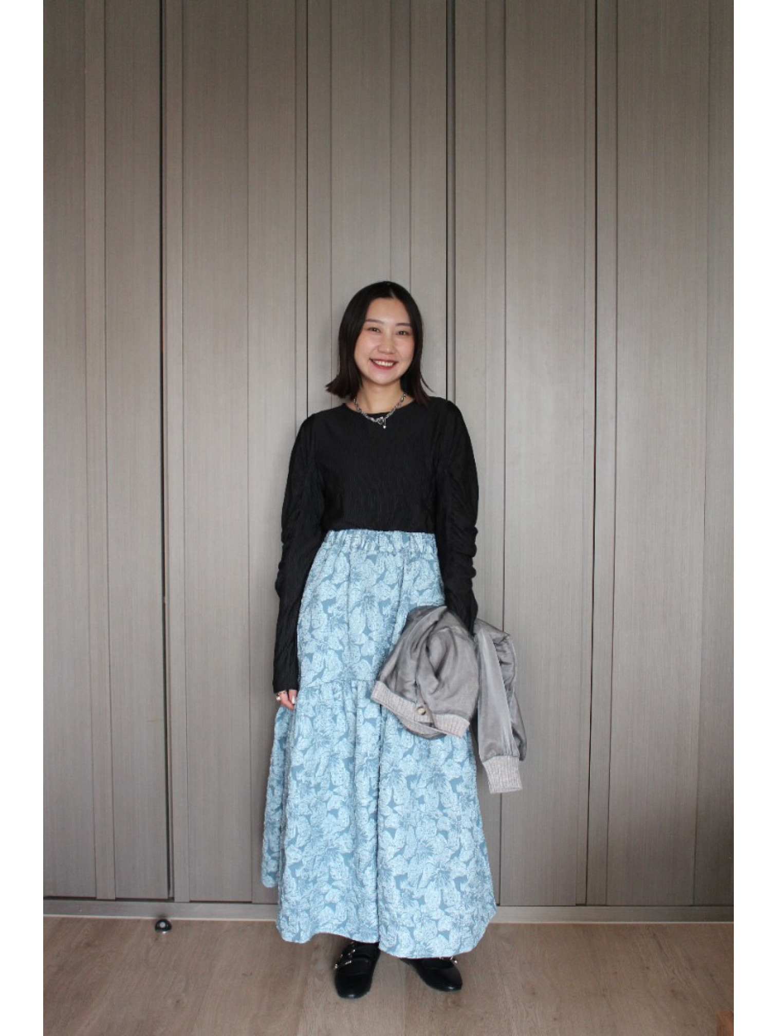 🇯🇵水波紋抓皺上衣/黑