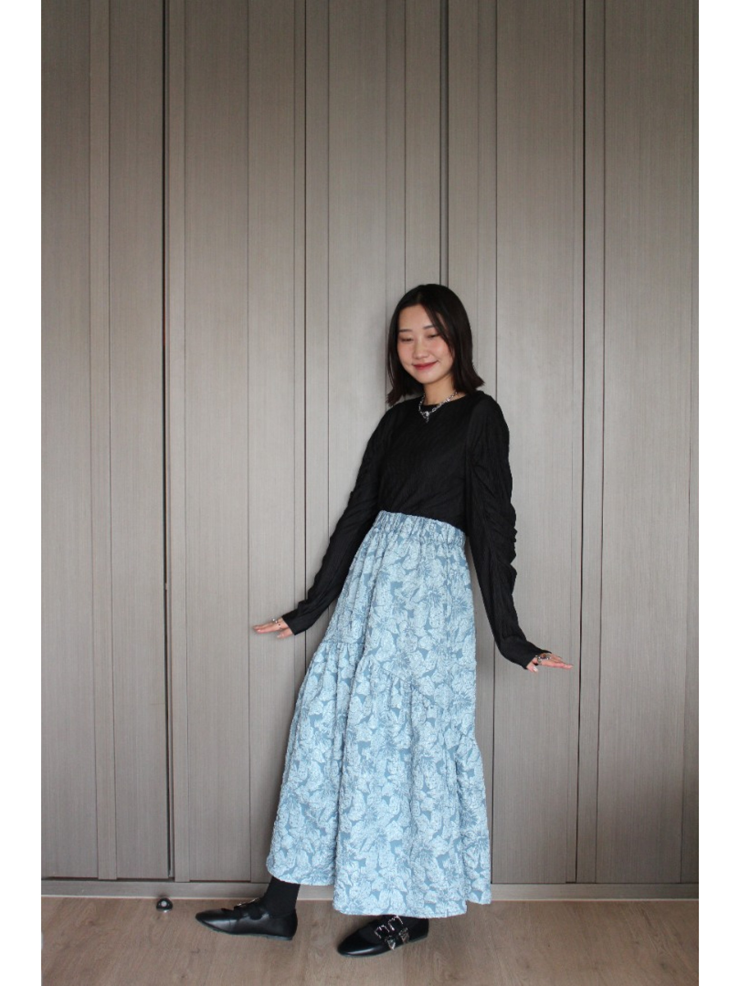 🇯🇵水波紋抓皺上衣/黑