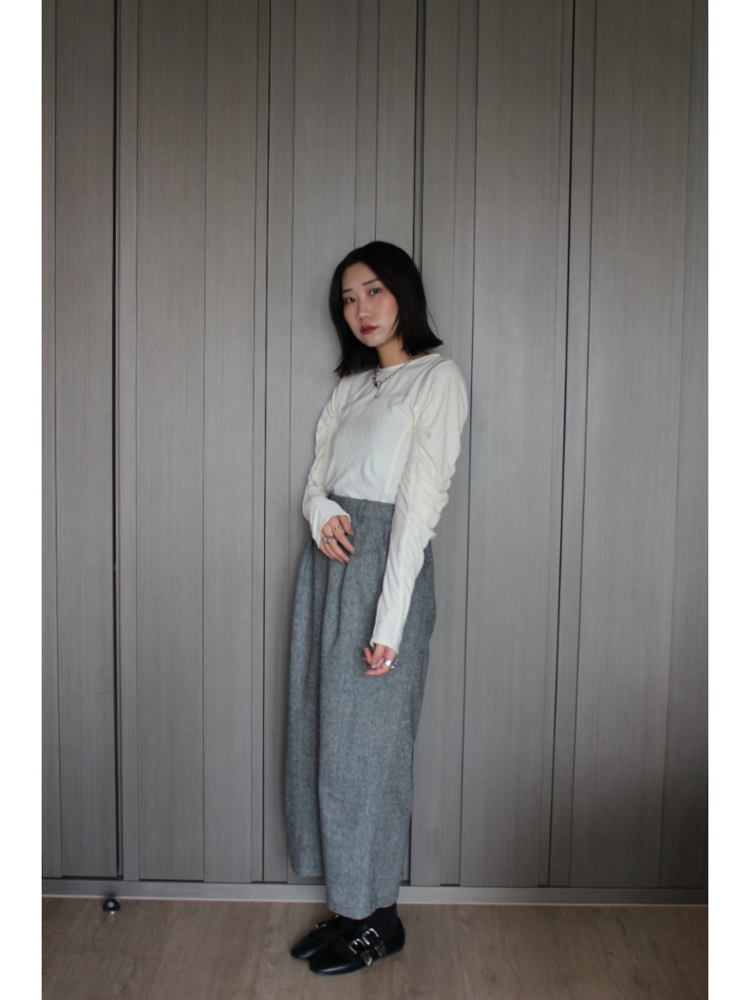 🇯🇵水波紋抓皺上衣/黑