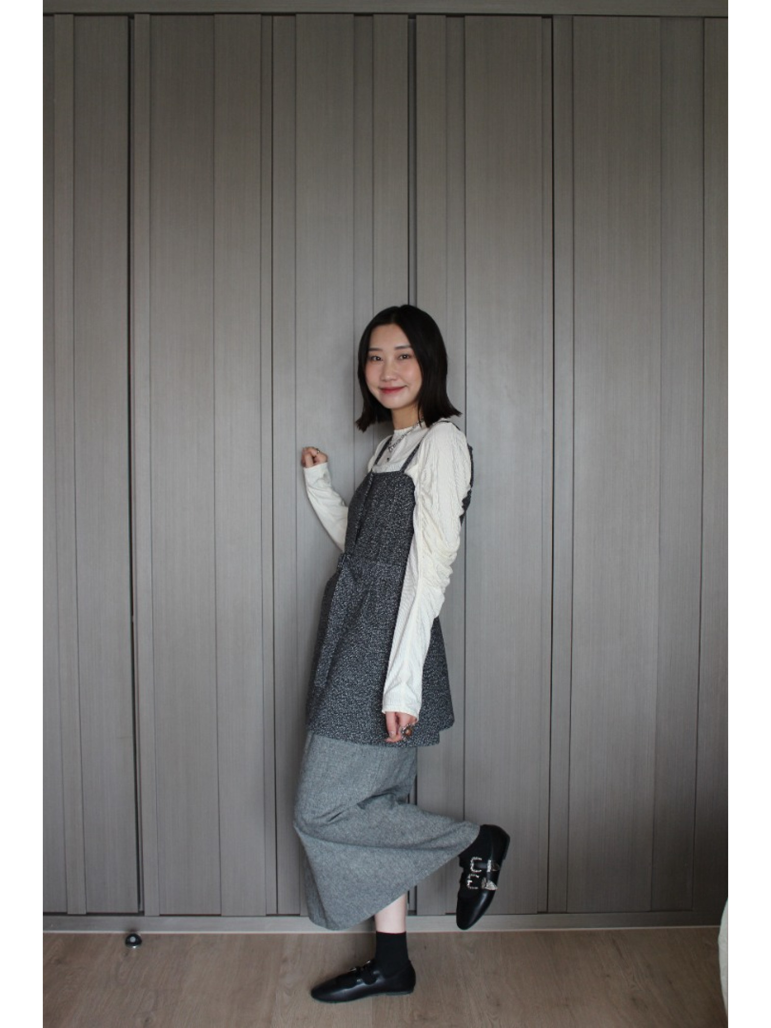 🇯🇵水波紋抓皺上衣/黑