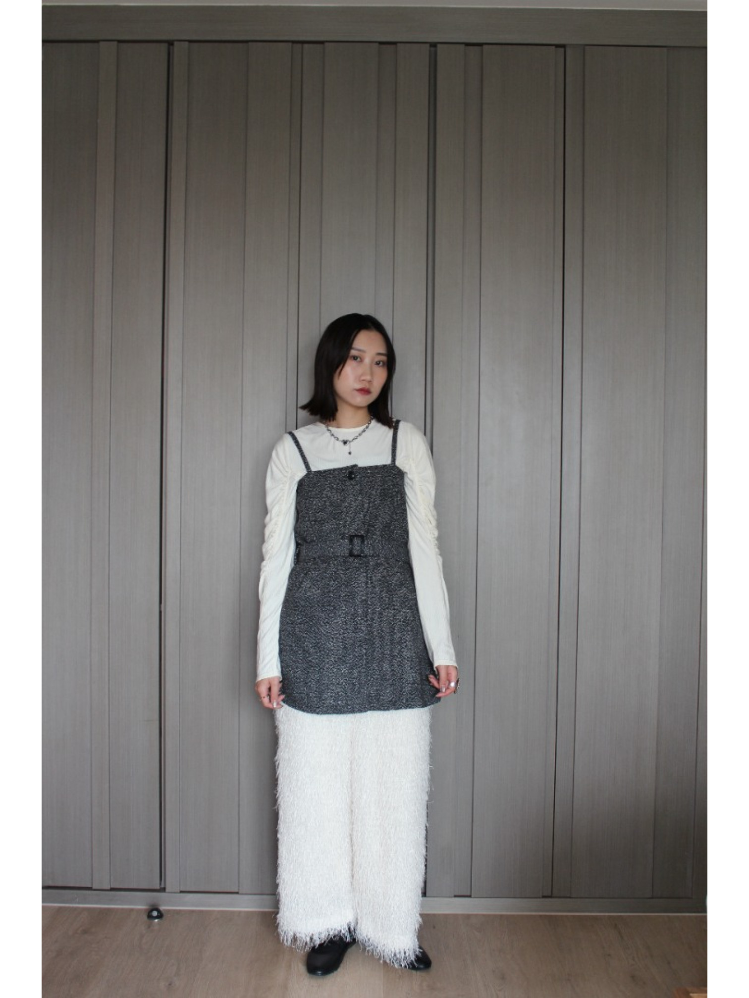 🇯🇵水波紋抓皺上衣/黑