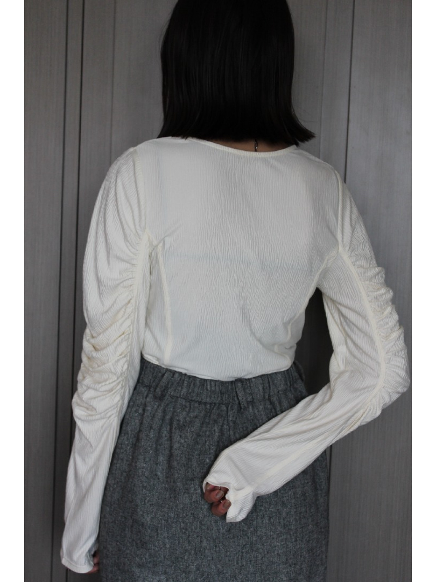 🇯🇵水波紋抓皺上衣/黑