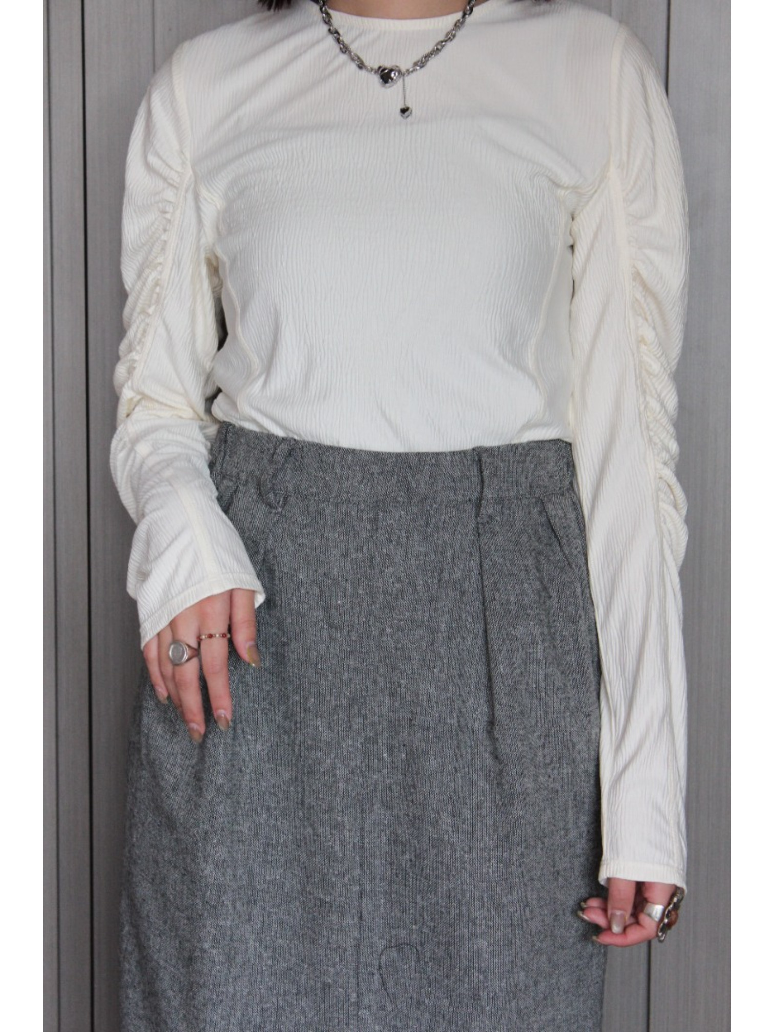 🇯🇵水波紋抓皺上衣/黑