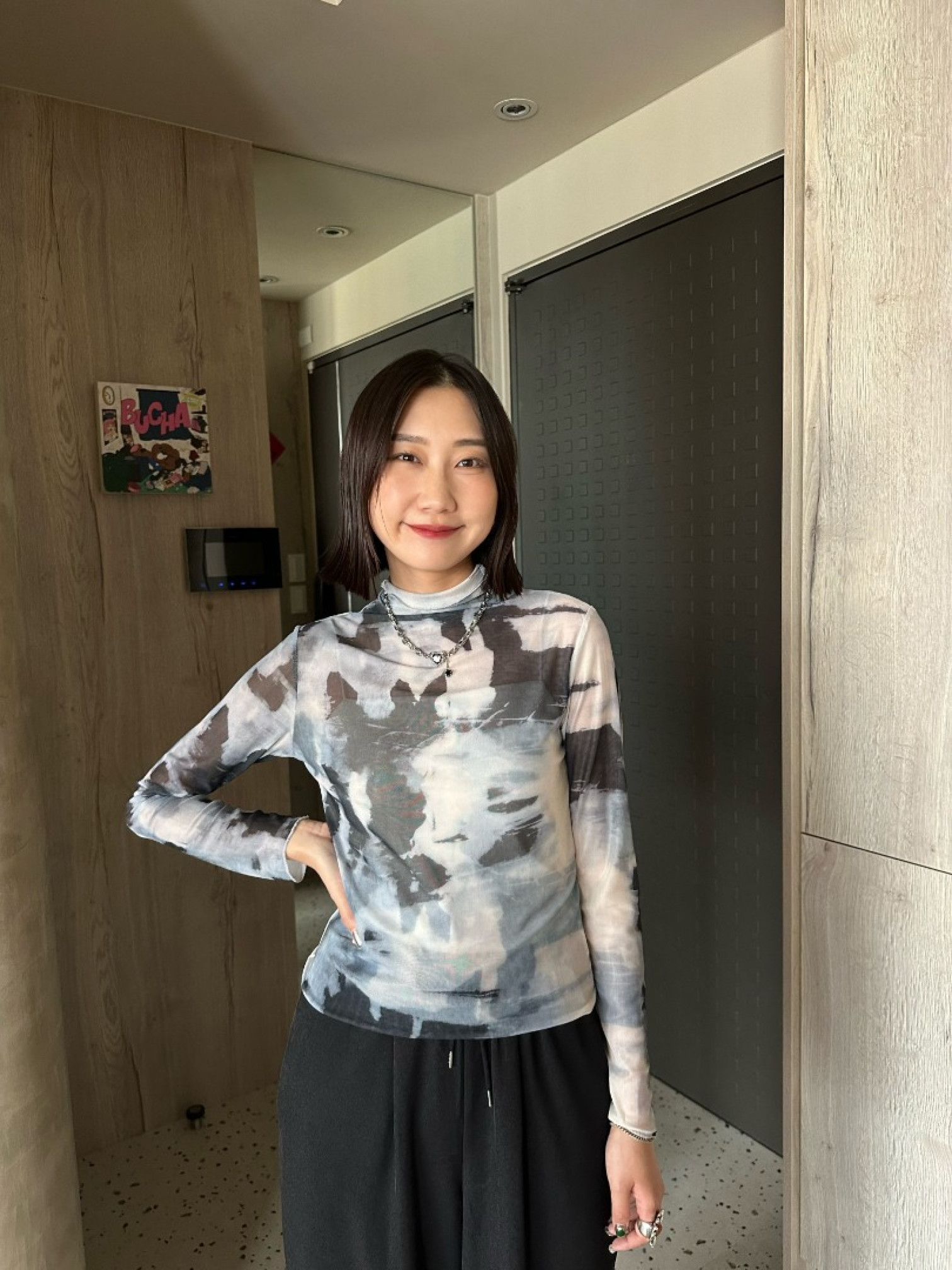 🇯🇵印花高領內搭上衣/藍