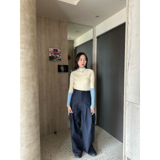 🇯🇵袖子撞色不對稱羅紋針織上衣/兩色