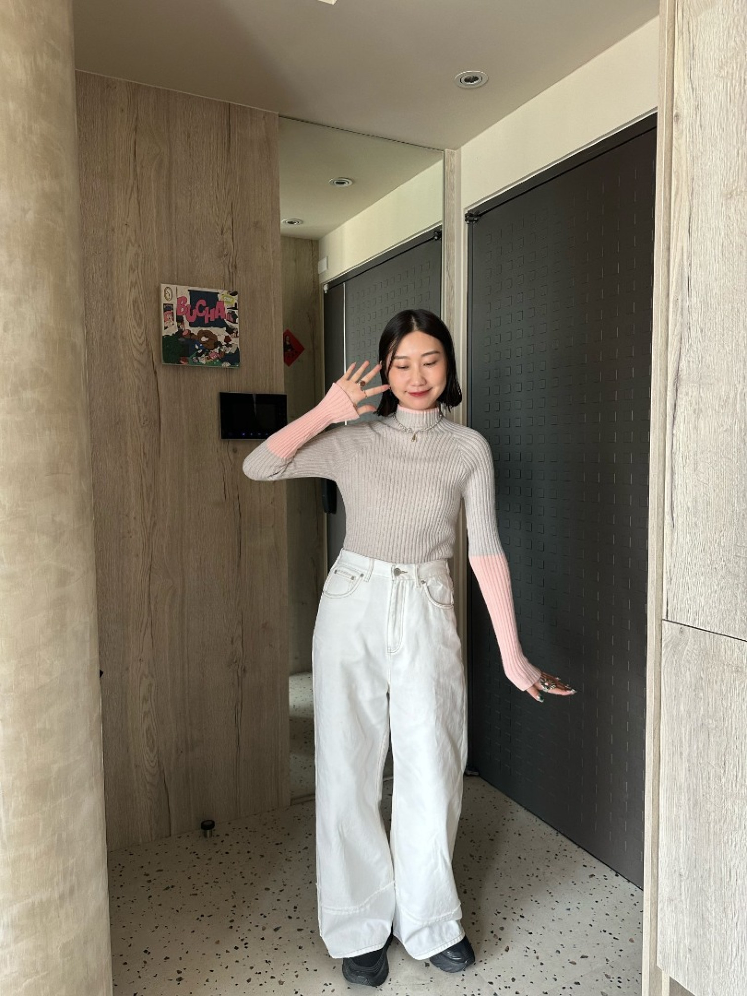 🇯🇵袖子撞色不對稱羅紋針織上衣/兩色