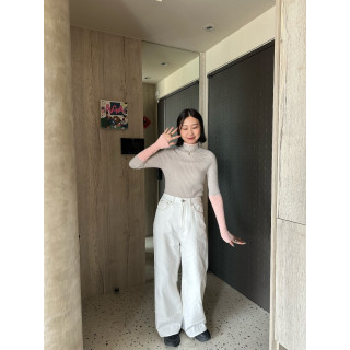 🇯🇵袖子撞色不對稱羅紋針織上衣/兩色