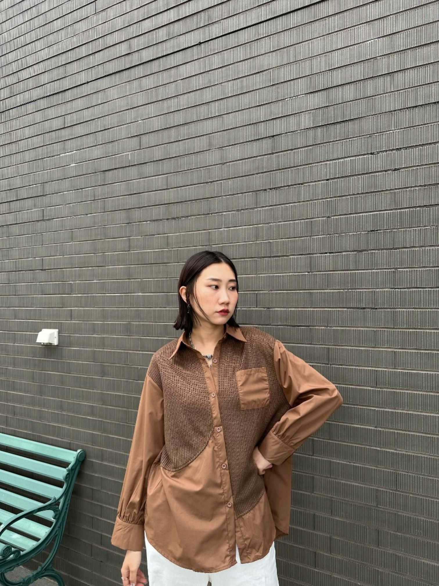 🇯🇵不對稱異材質拼接襯衫/四色