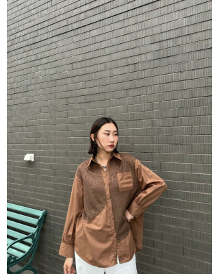 🇯🇵不對稱異材質拼接襯衫/四色