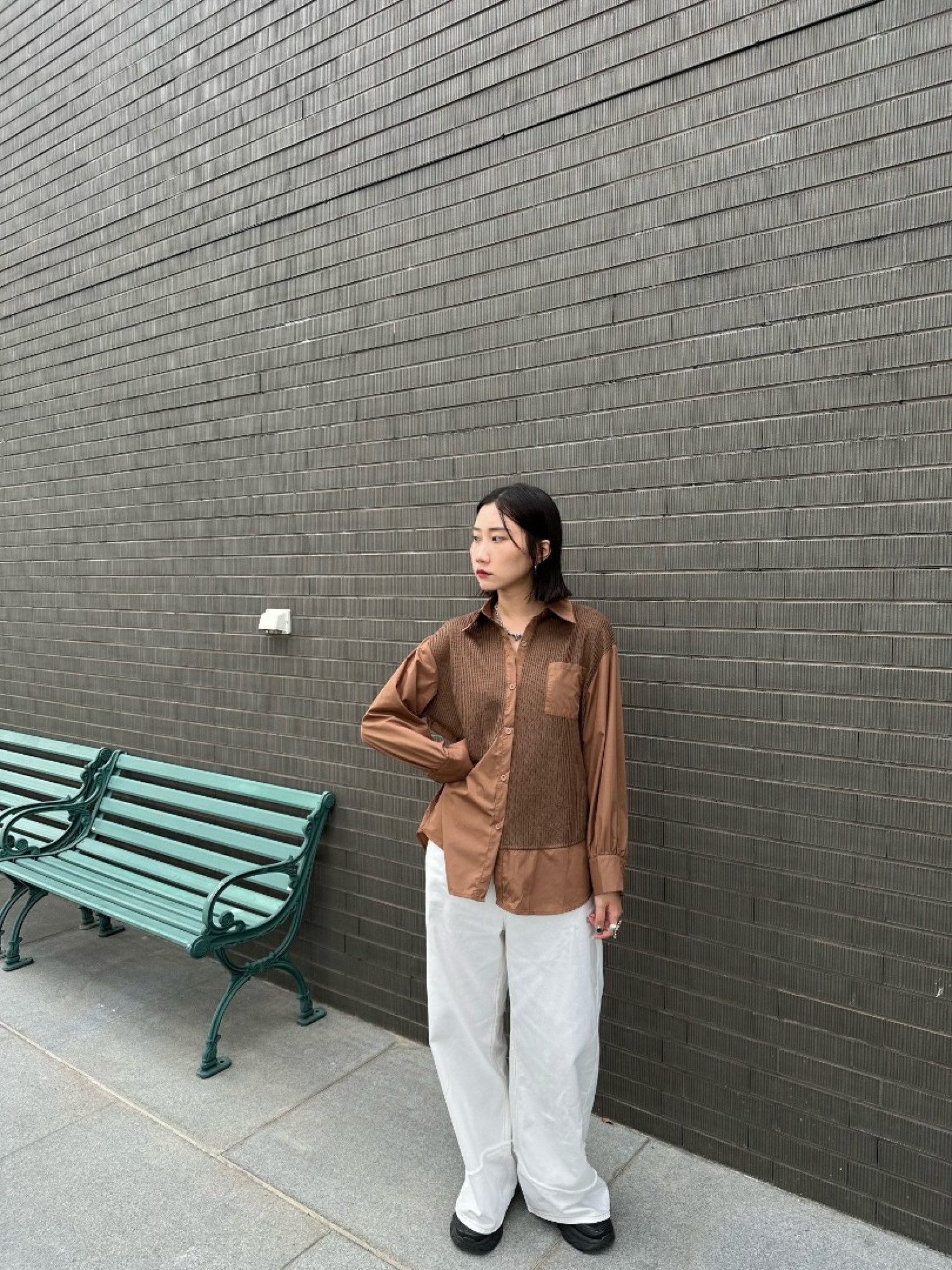 🇯🇵不對稱異材質拼接襯衫/四色