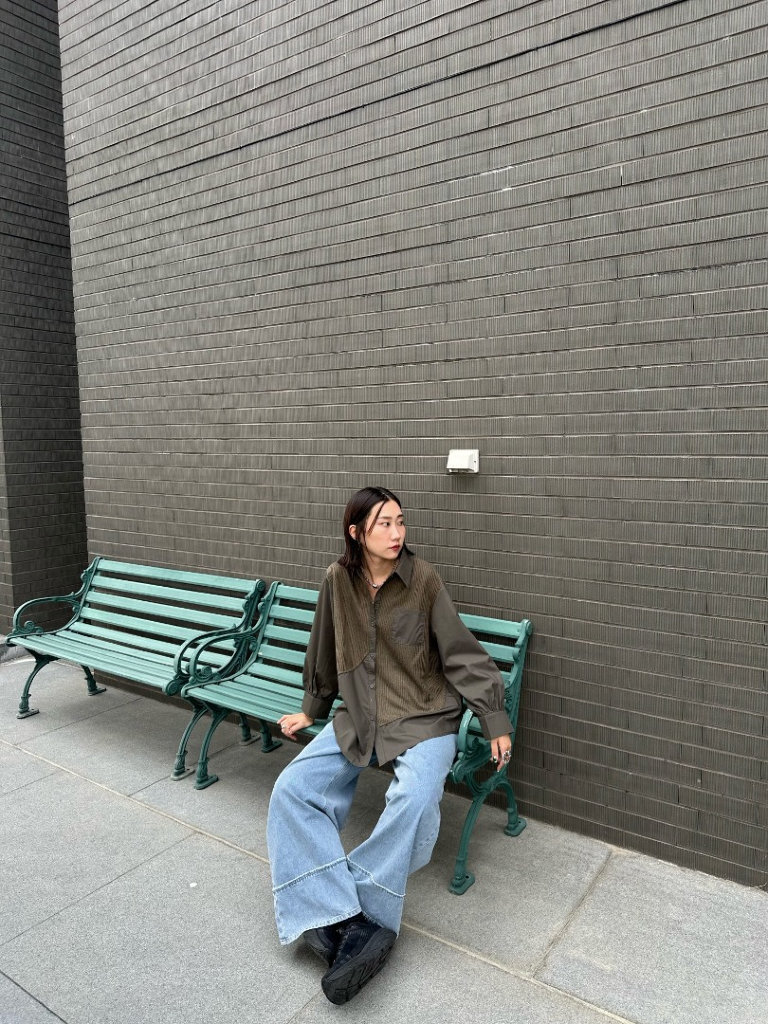 🇯🇵不對稱異材質拼接襯衫/四色