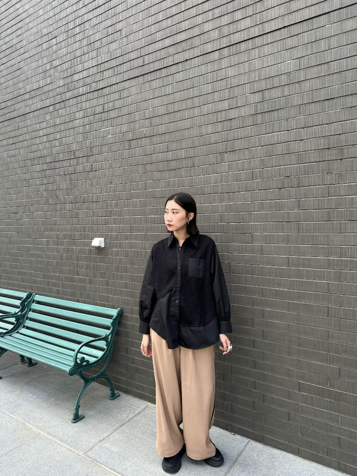 🇯🇵不對稱異材質拼接襯衫/四色