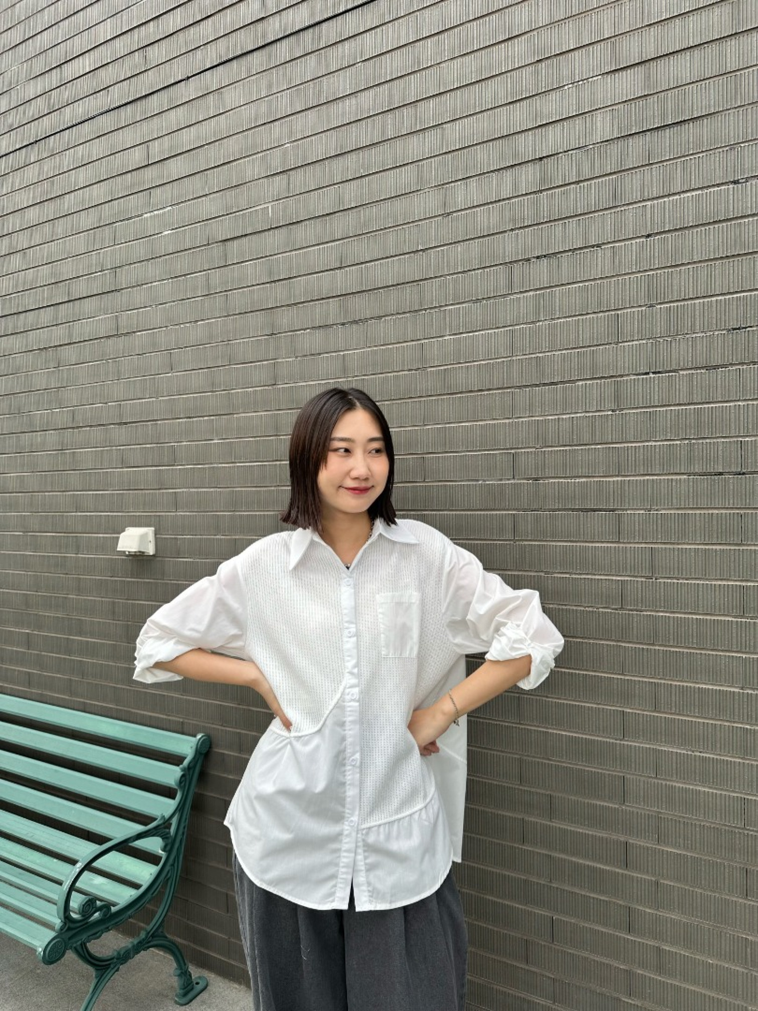 🇯🇵不對稱異材質拼接襯衫/四色