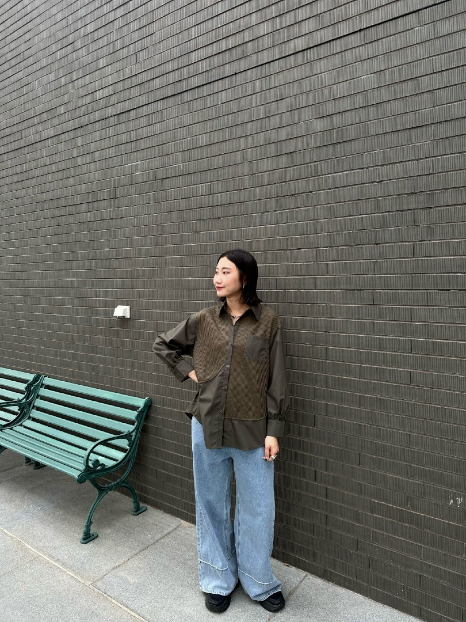 🇯🇵不對稱異材質拼接襯衫/四色