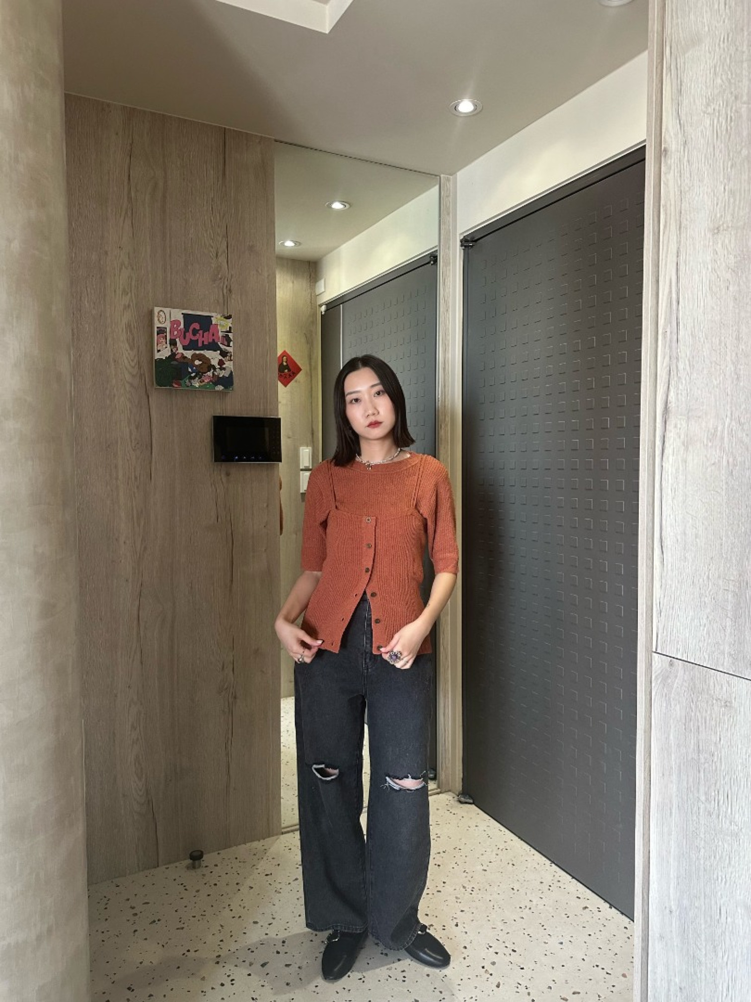 🇯🇵滾邊撞色針織衫/磚紅&咖啡