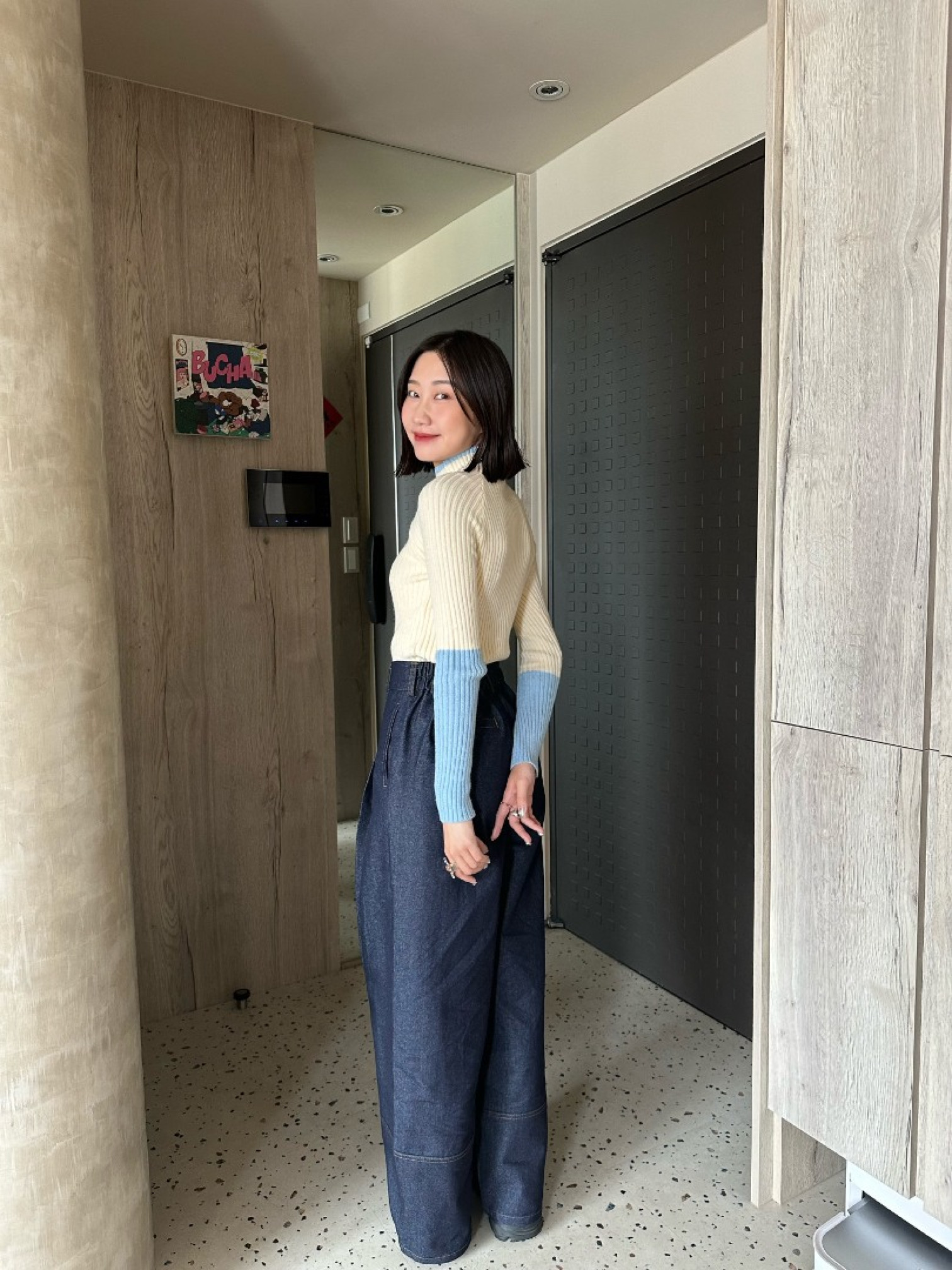 🇯🇵袖子撞色不對稱羅紋針織上衣/兩色