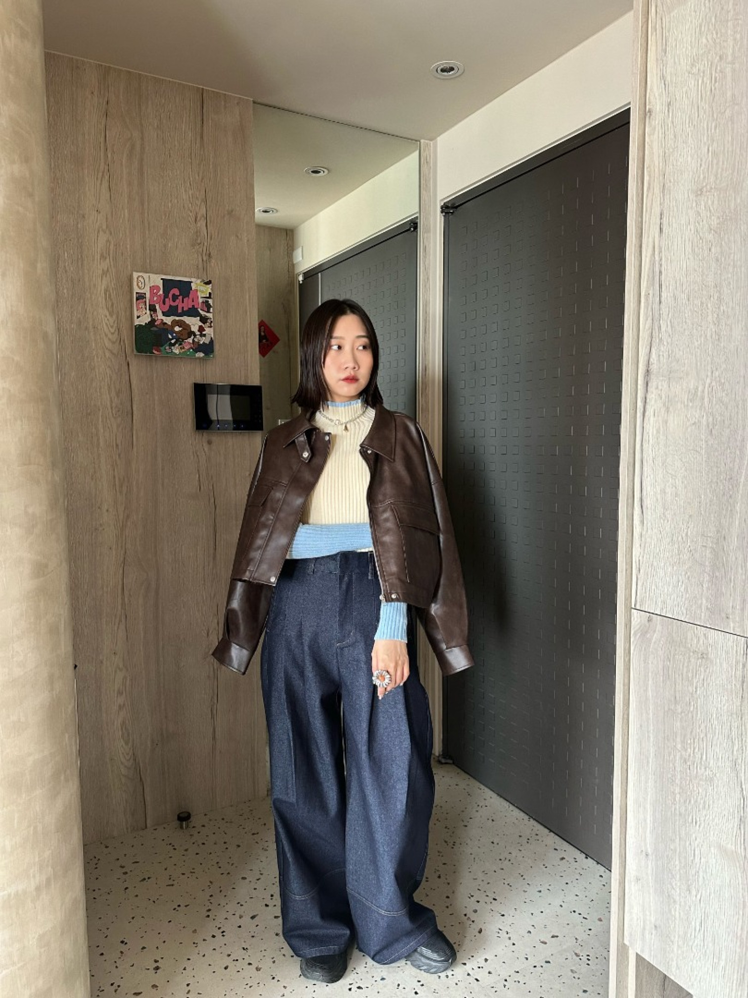 🇯🇵袖子撞色不對稱羅紋針織上衣/兩色